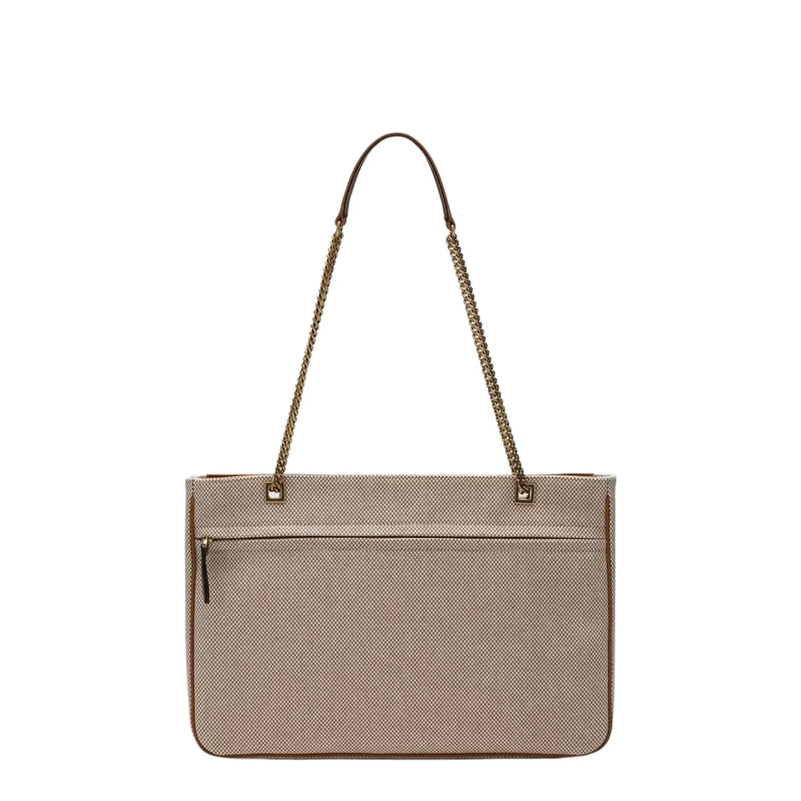 Medium-Sized Bag in Natural Canvas and Brown Leather
