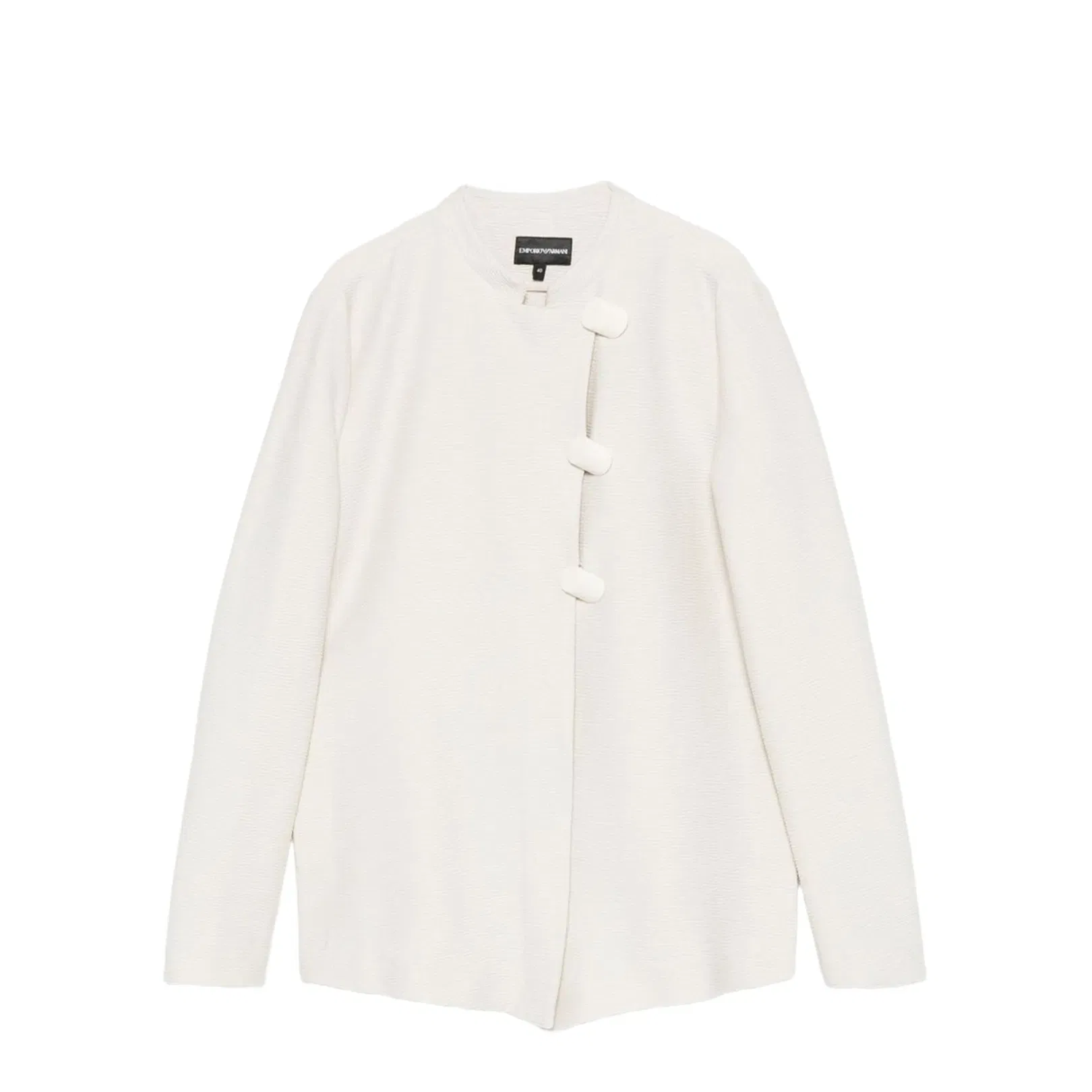 Ivory Button Fastening Round Neck Long Sleeves