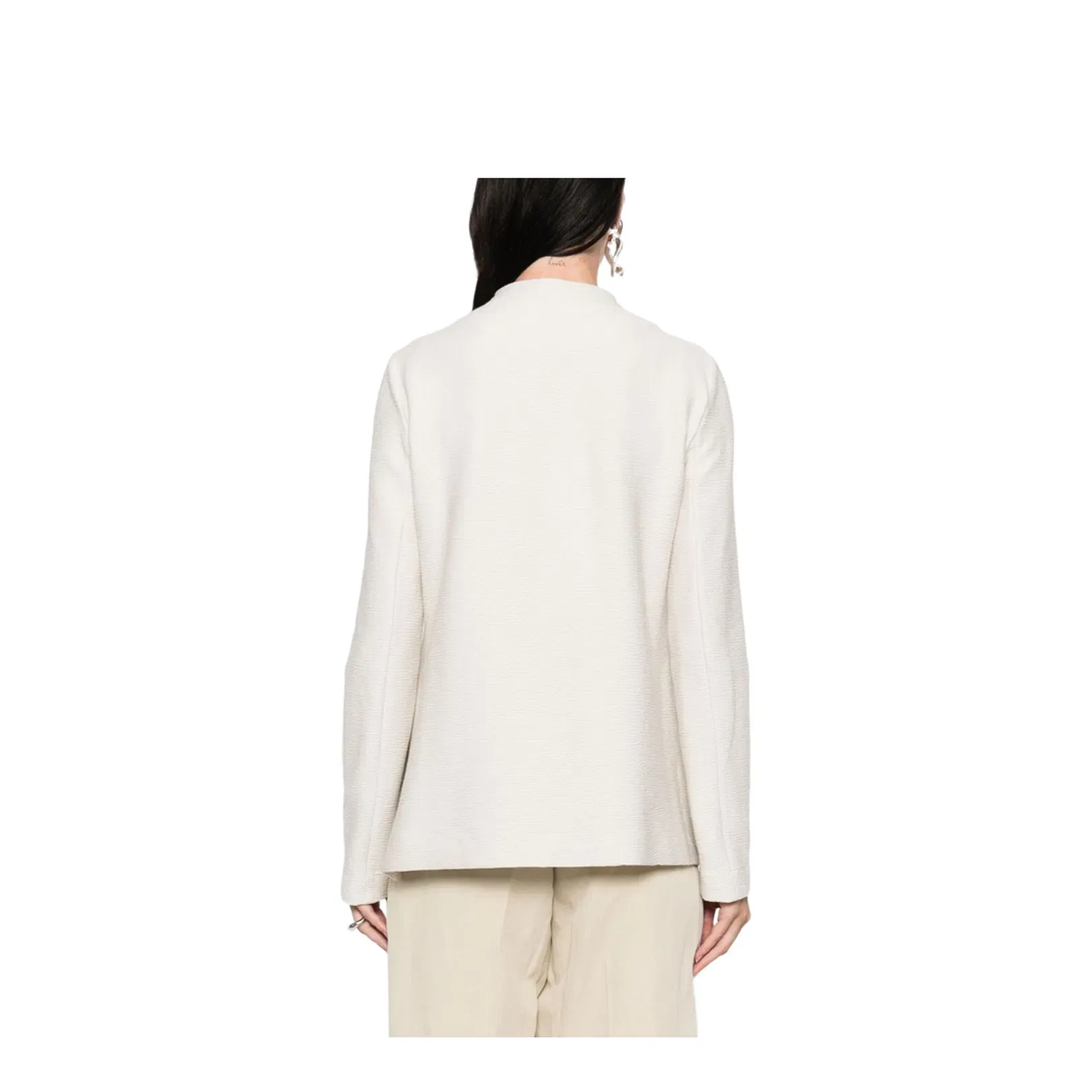 Ivory Button Fastening Round Neck Long Sleeves