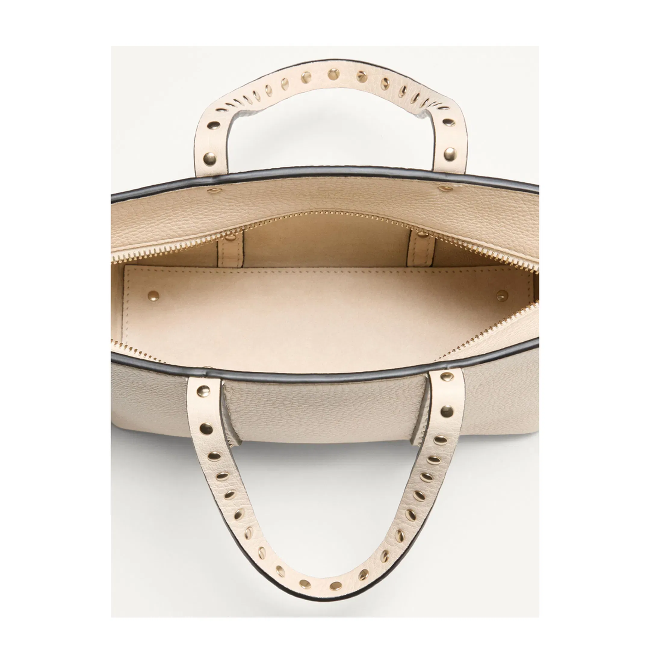 Sand Leather Small Rockstud Shopping Bag