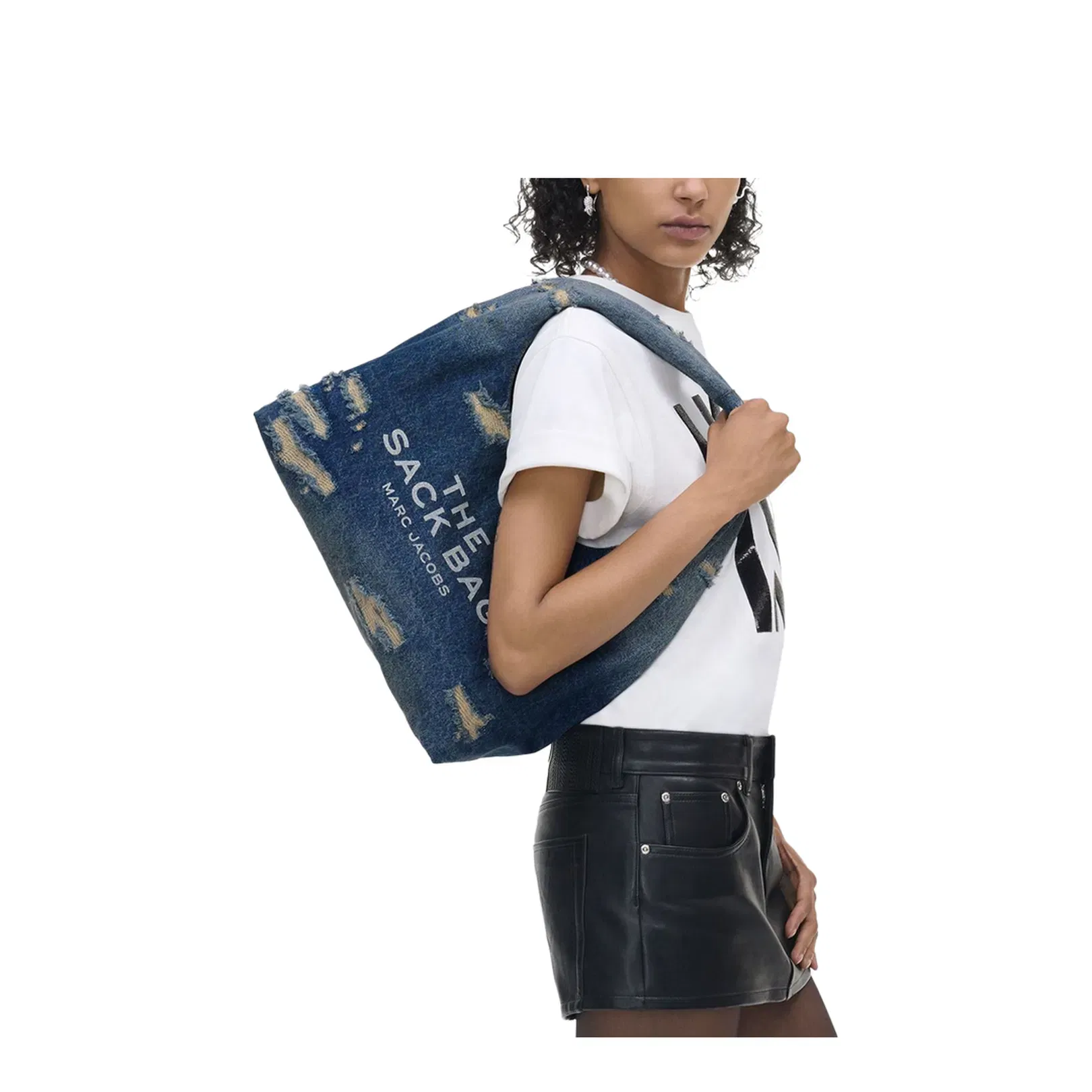 Indigo Blue Cotton Ripped Detailing Shoulder Bag