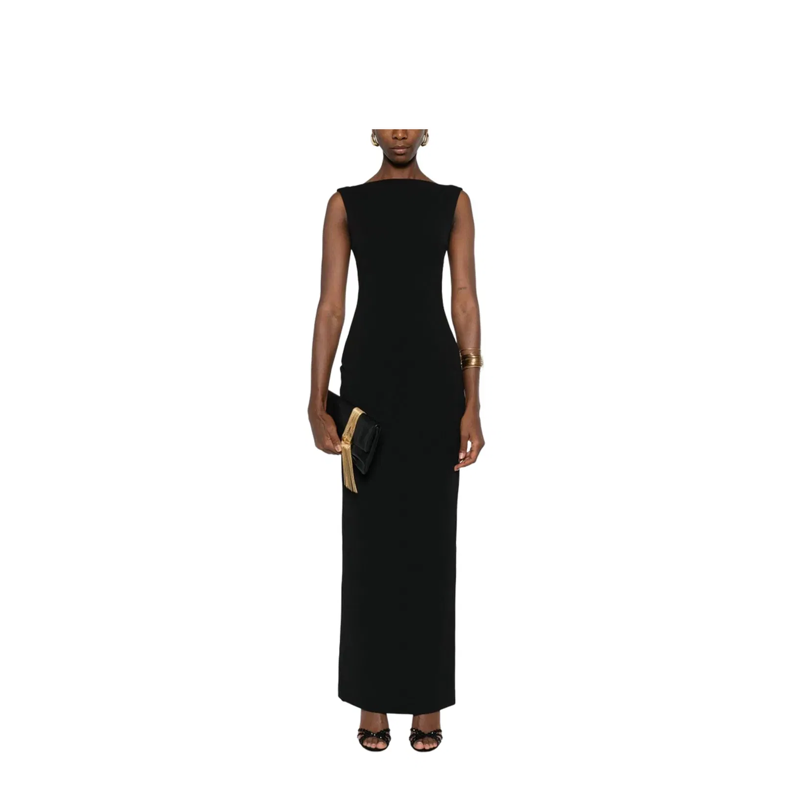 Black Boat Neck Sleeveless Maxi Dress
