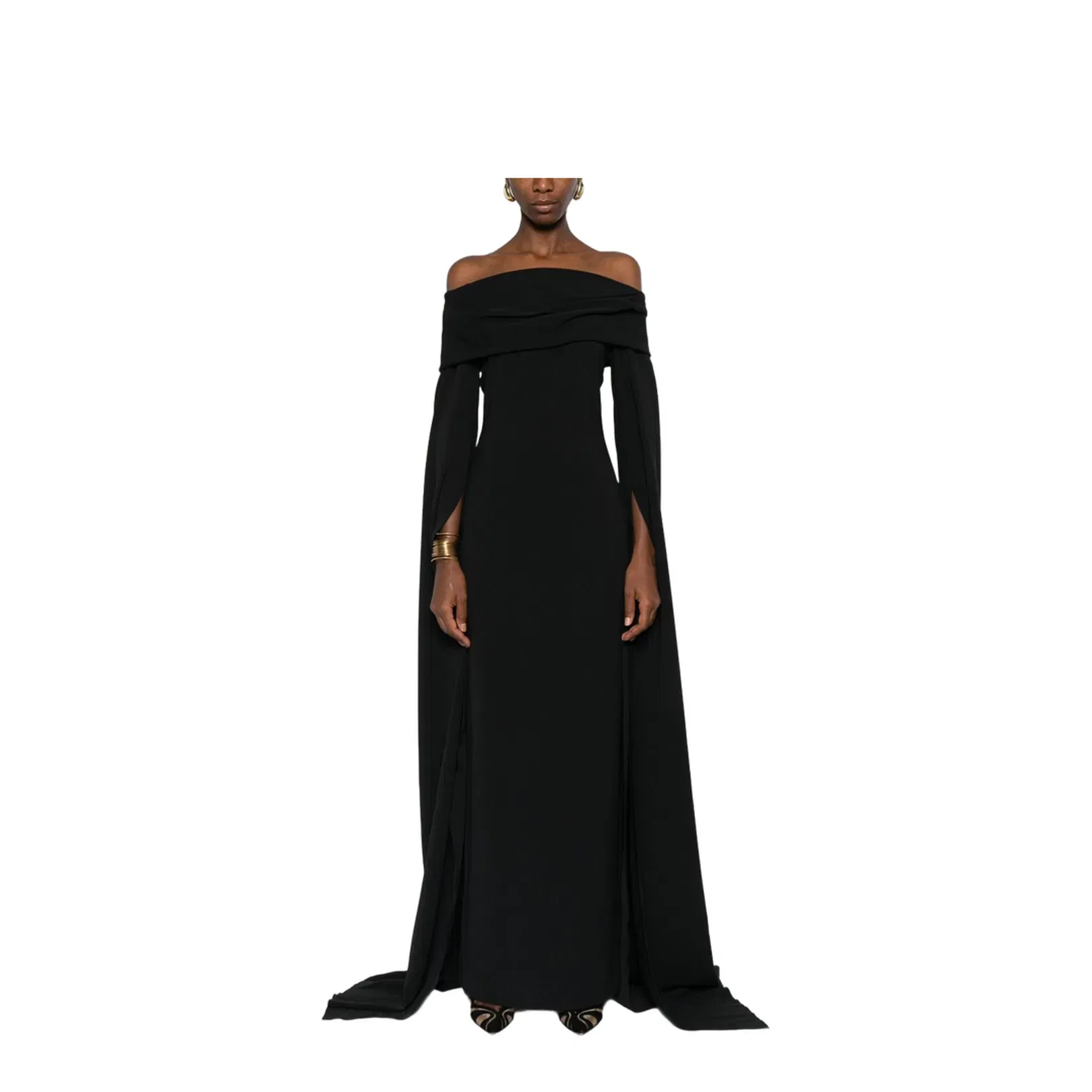 Black Off-Shoulder Neckline Maxi Length Dress