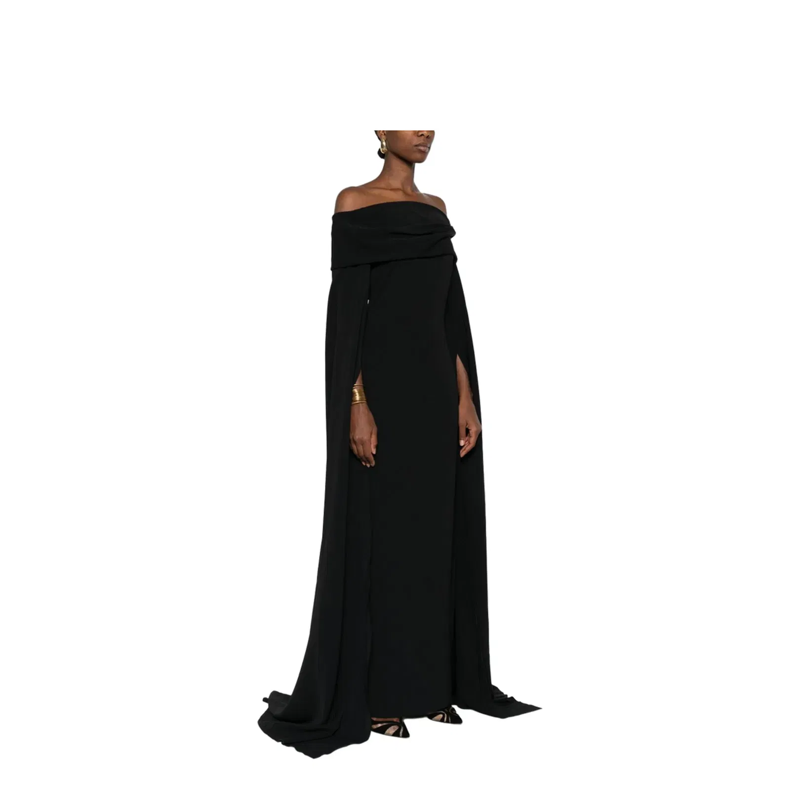 Black Off-Shoulder Neckline Maxi Length Dress