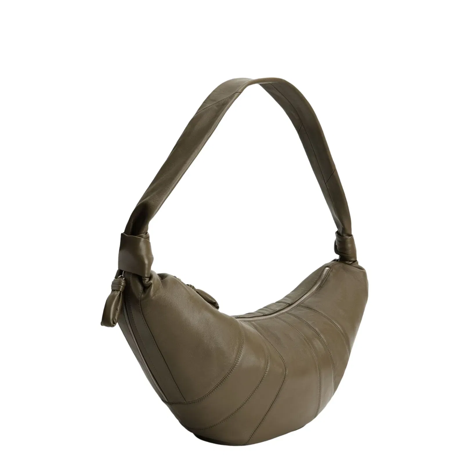 Khaki Leather Curved Shape Bag