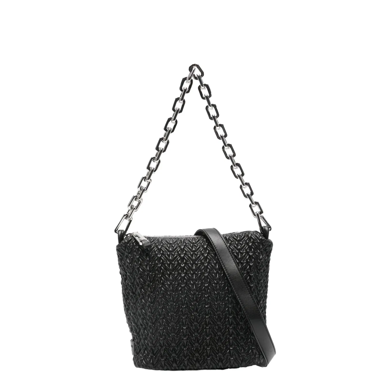 Small Embossed Leather Hobo Bag Black