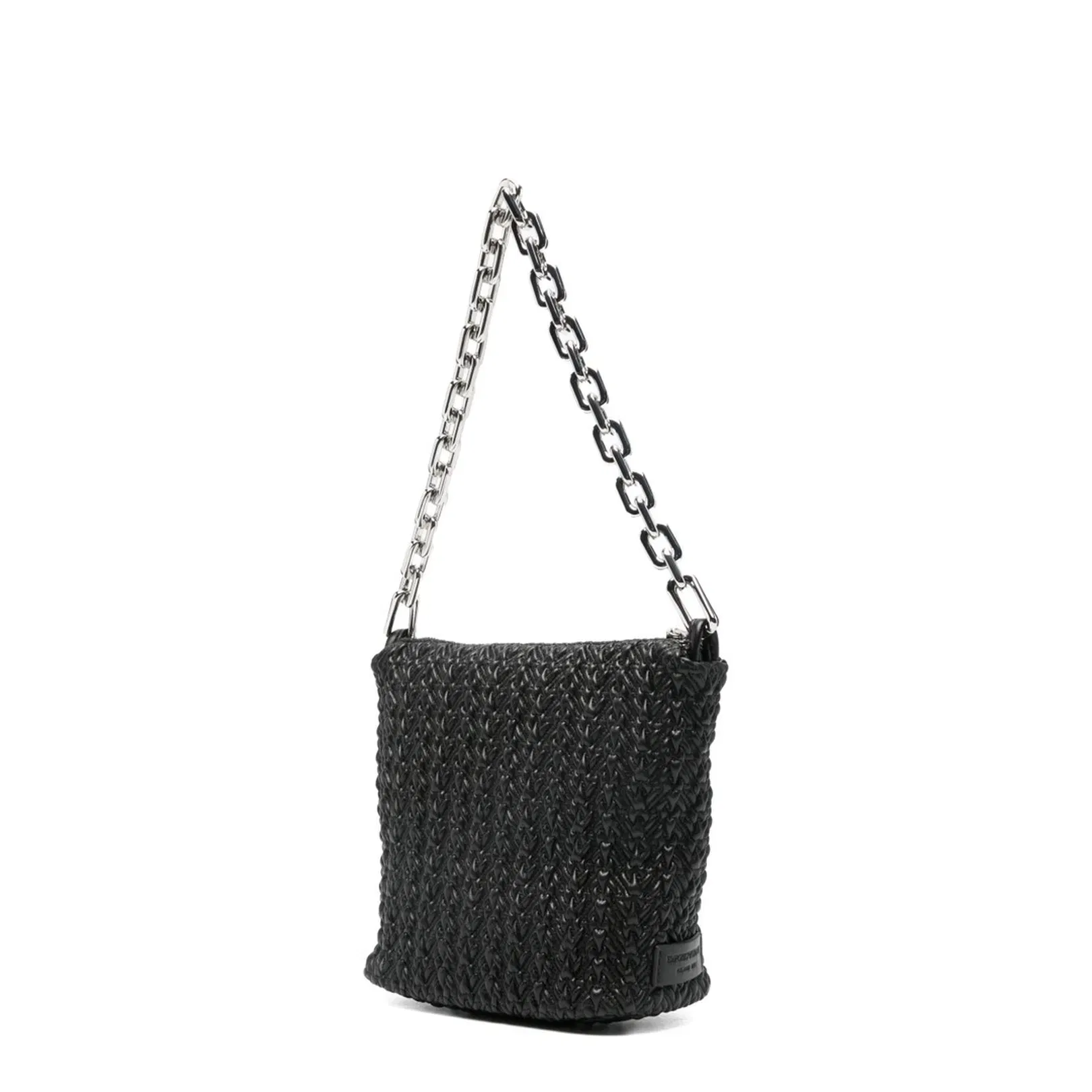 Small Embossed Leather Hobo Bag Black