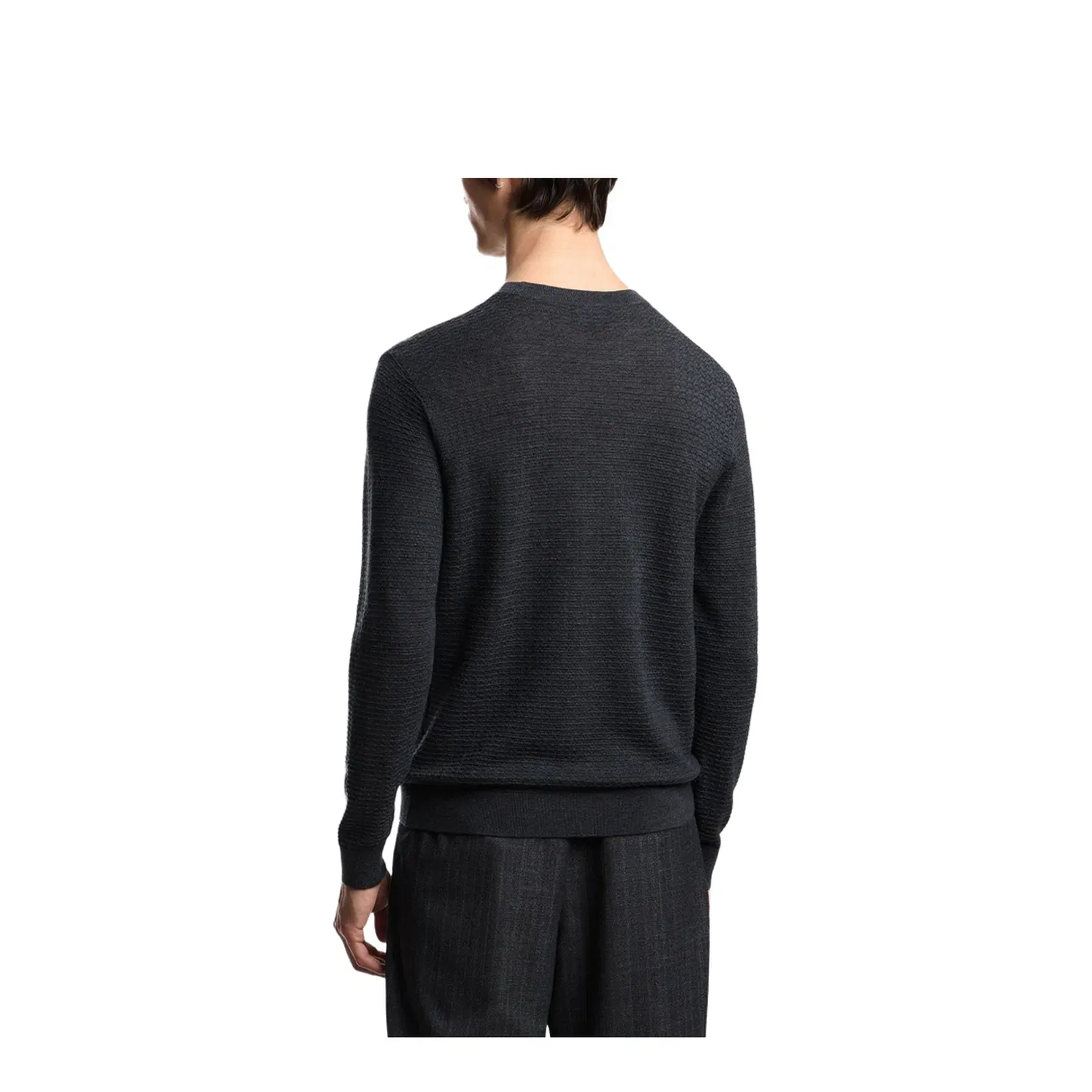 Dark Grey Textured Knit Round Neck Long Sleeve Top