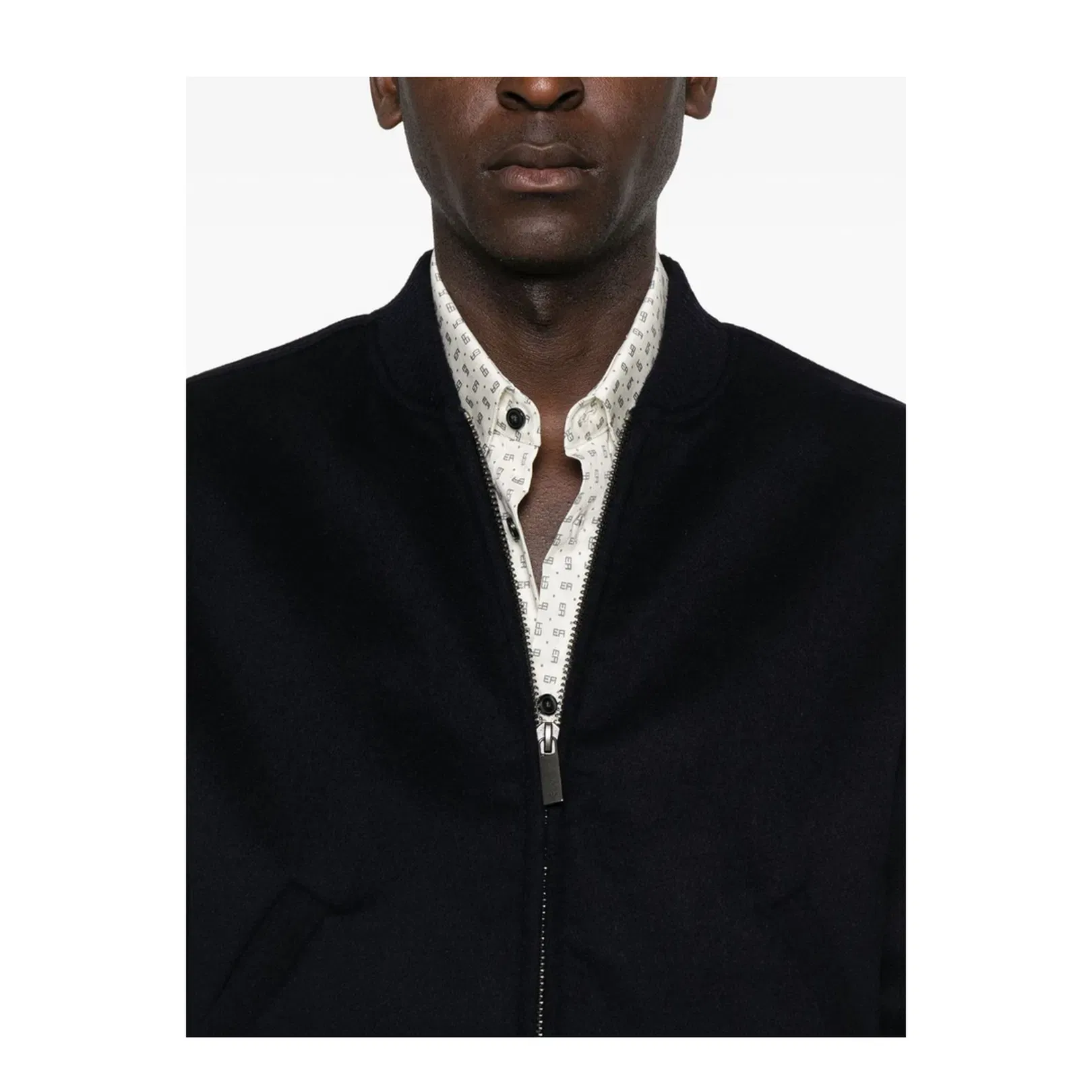 Black Ribbed Hem and Cuffs Zip Fastening Jacket