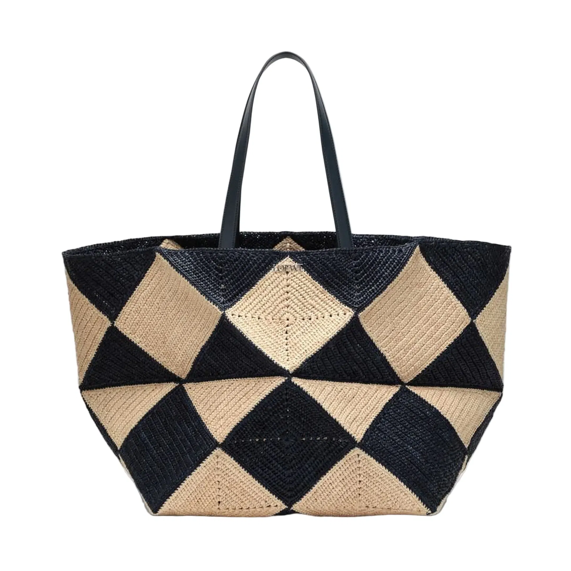 Puzzle Fold XXL Raffia Tote Bags - Natural/Navy