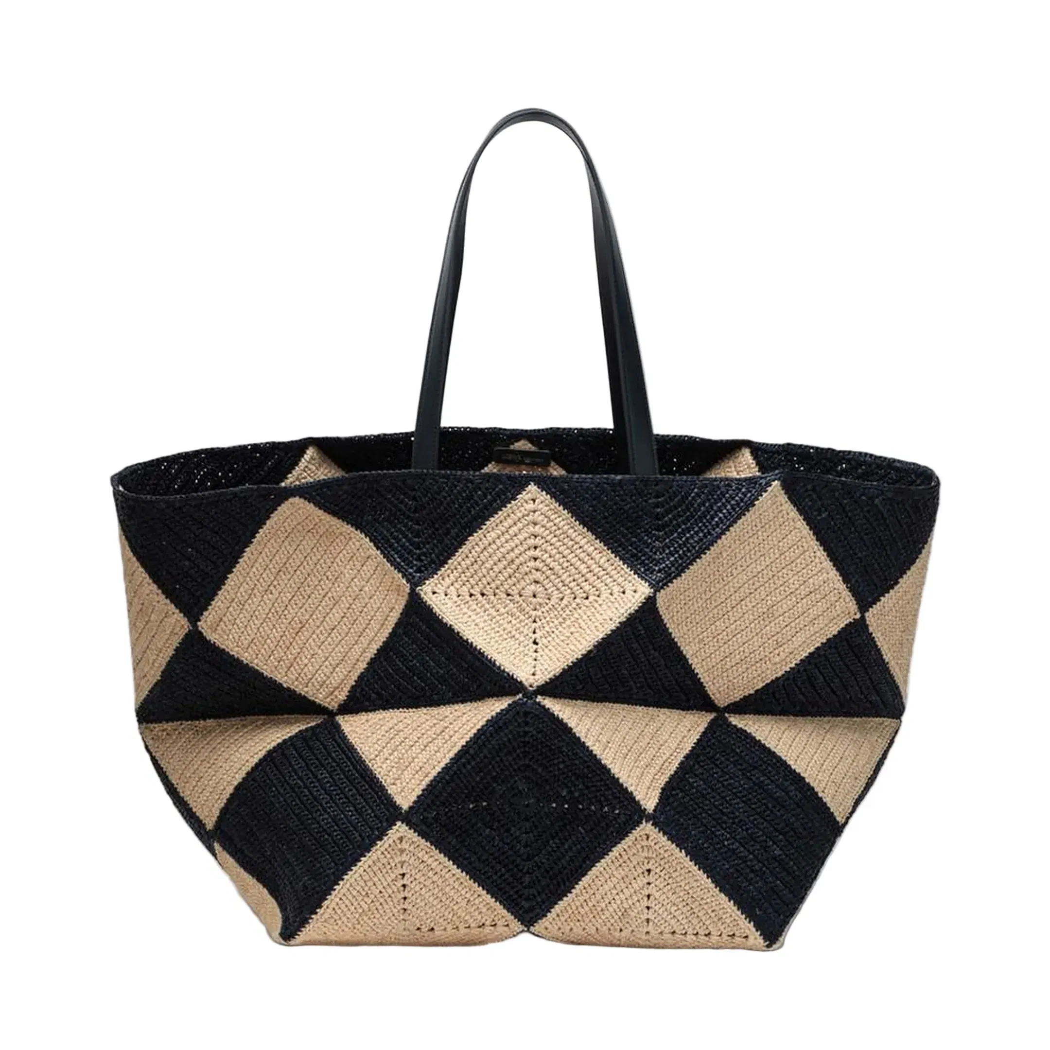 Puzzle Fold XXL Raffia Tote Bags - Natural/Navy