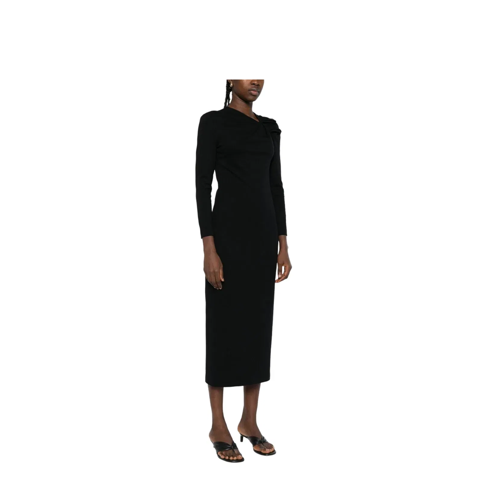 Long Dress with Gathering Detail in Stretch Milano Stitch
