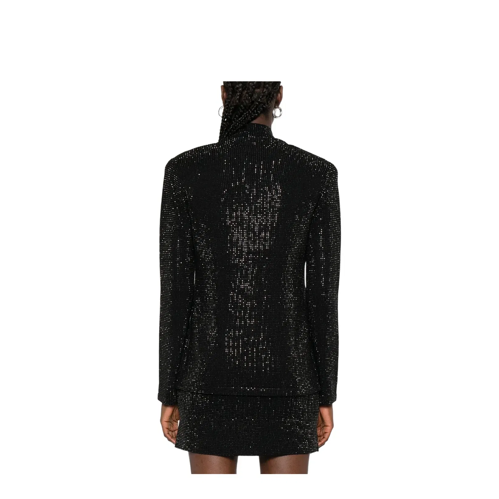 Virgin Wool-Blend Plain-Knit Cardigan with All-Over Rhinestones