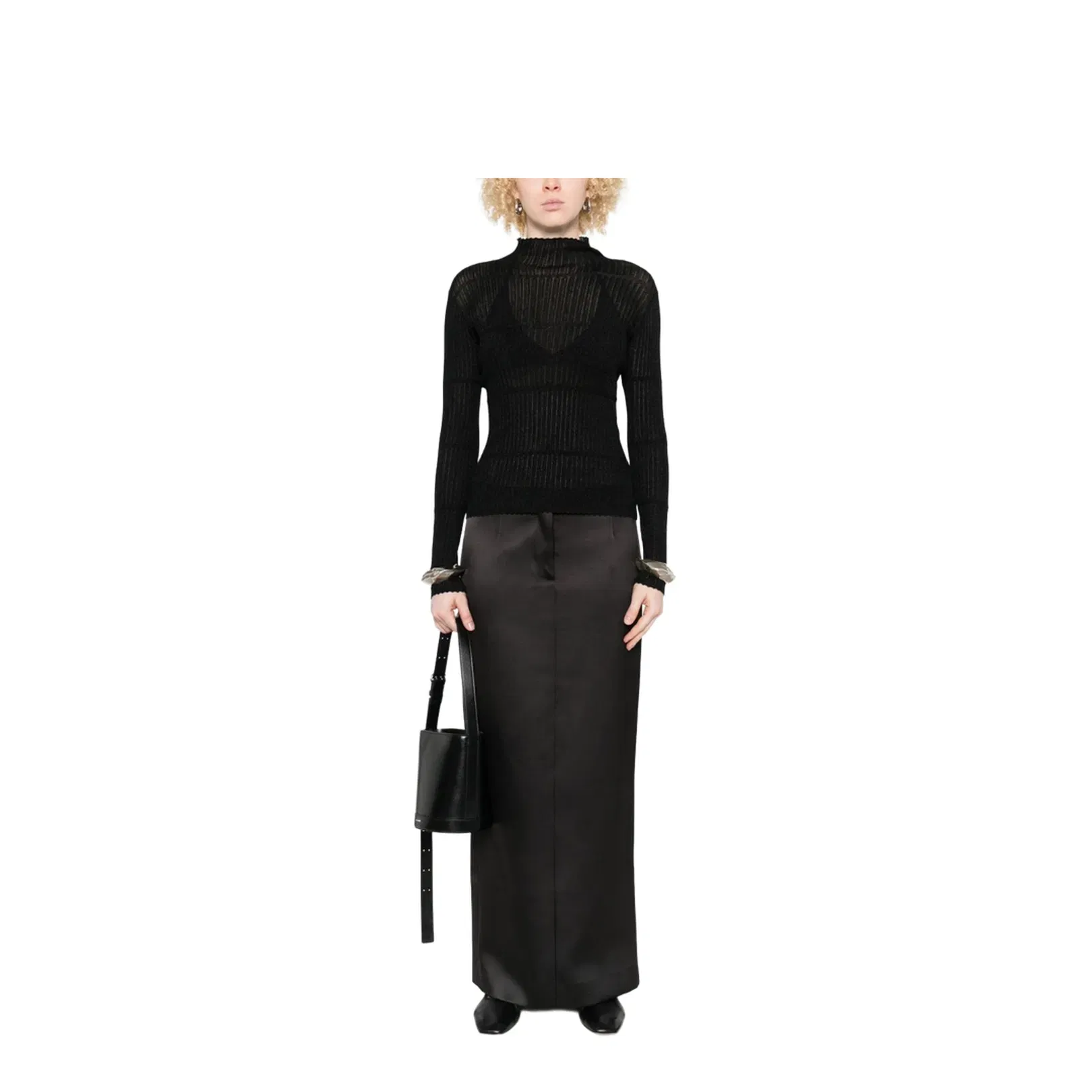 Ribbed Knit High Neck Long Sleeve Sweater Black