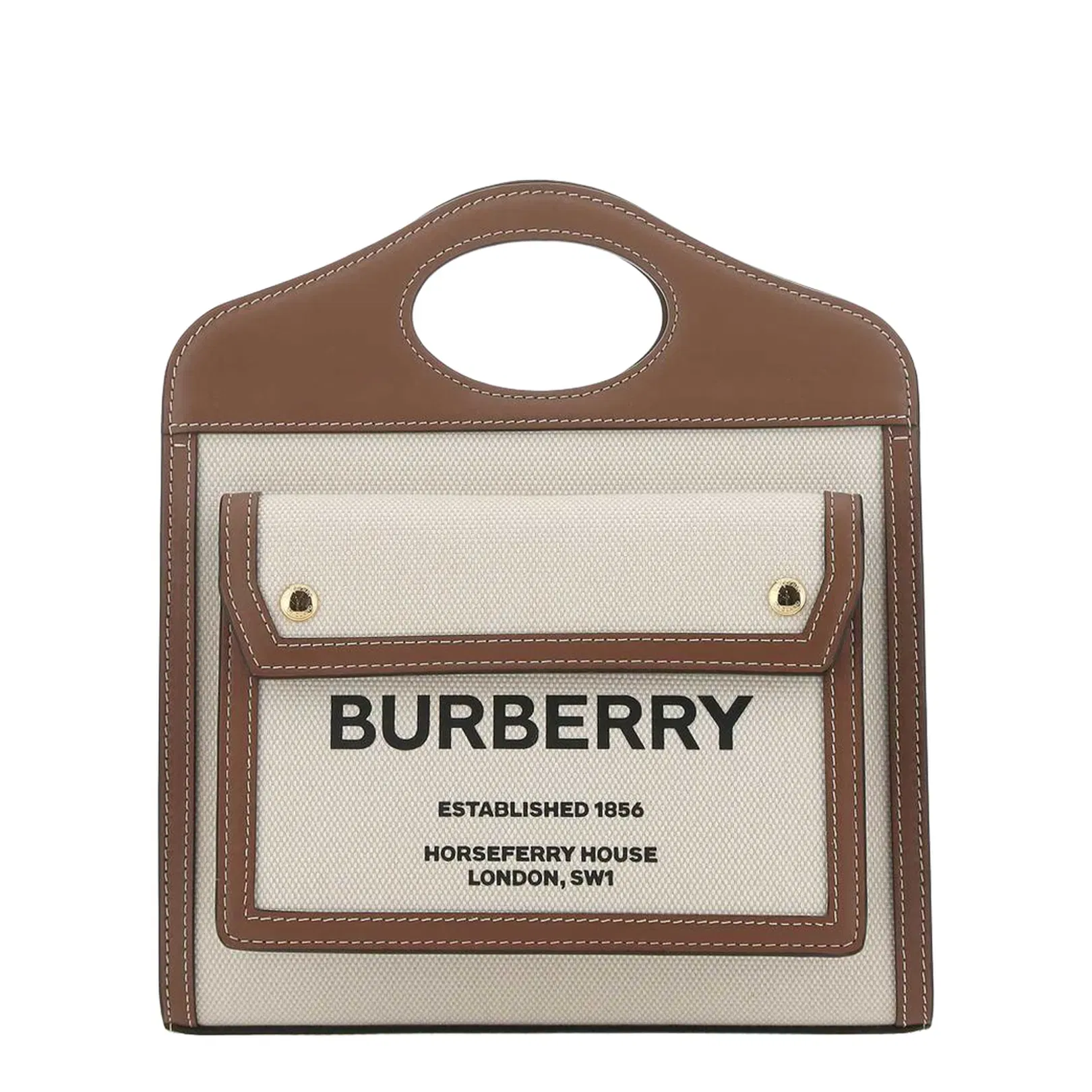 Two-Tone Canvas and Leather Mini Pocket Handbag