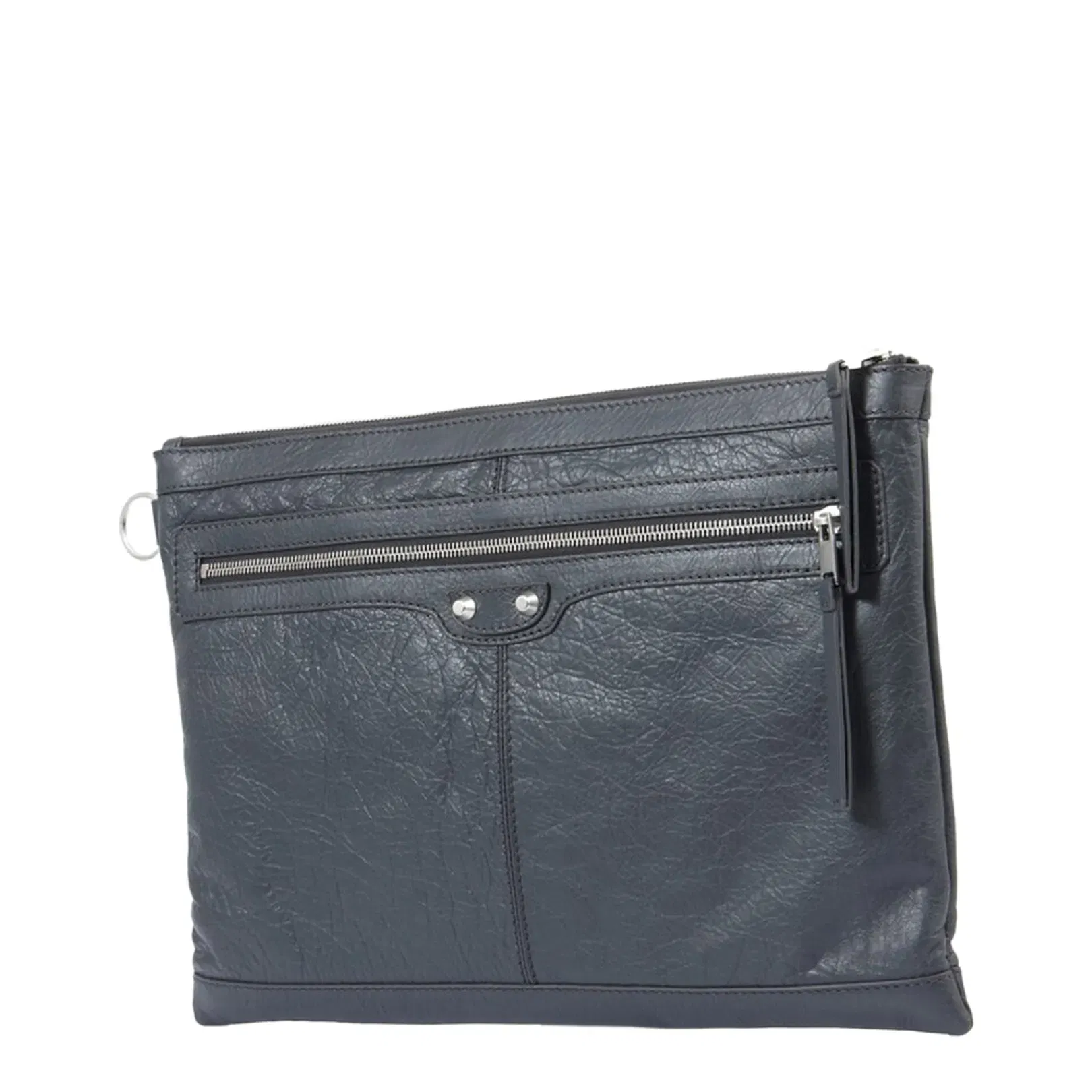 Dark Gray Zip Logo Clutch Bag