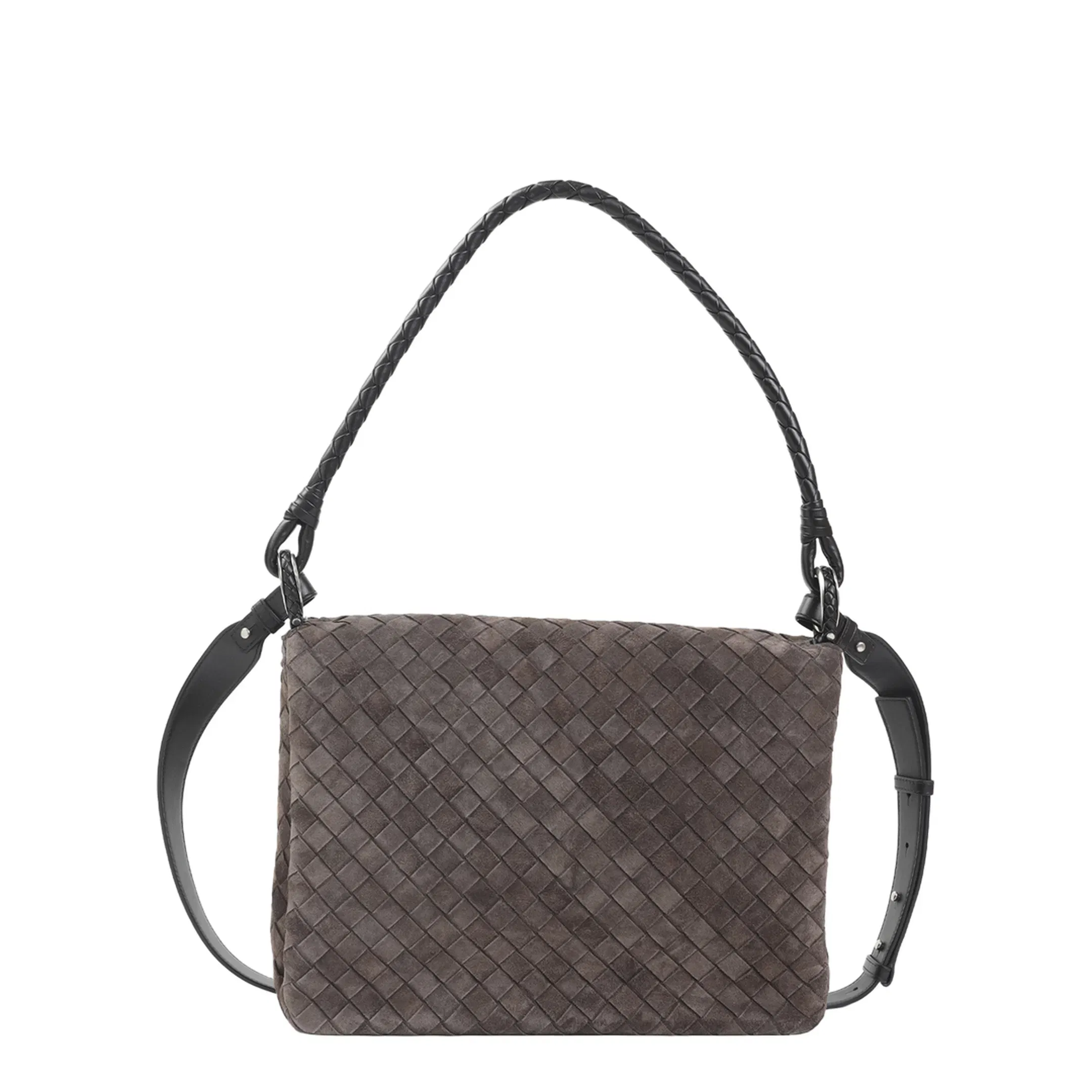 Intrecciato Suede Shoulder Bags - Brown
