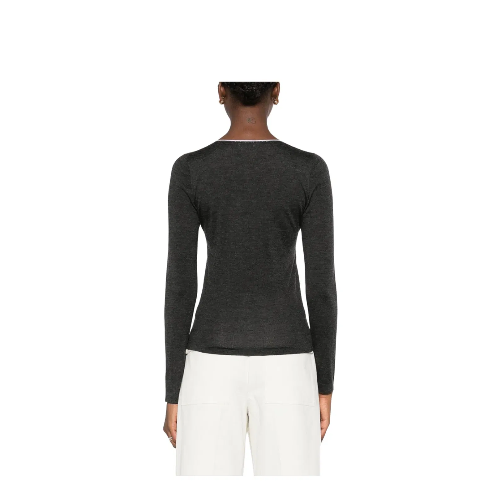 Grey V-Neck Long Sleeve Sweater