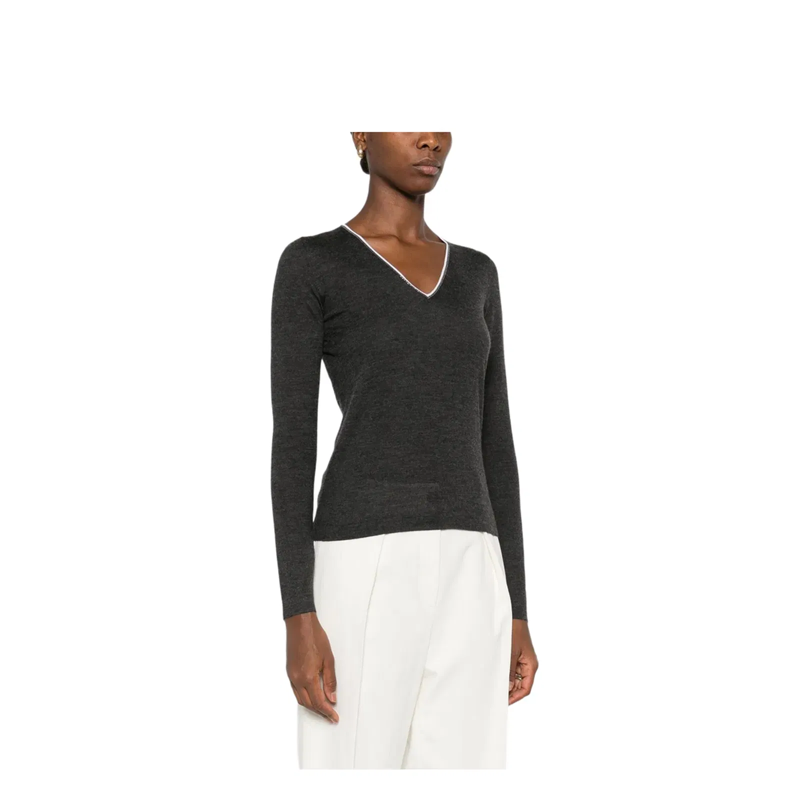 Grey V-Neck Long Sleeve Sweater