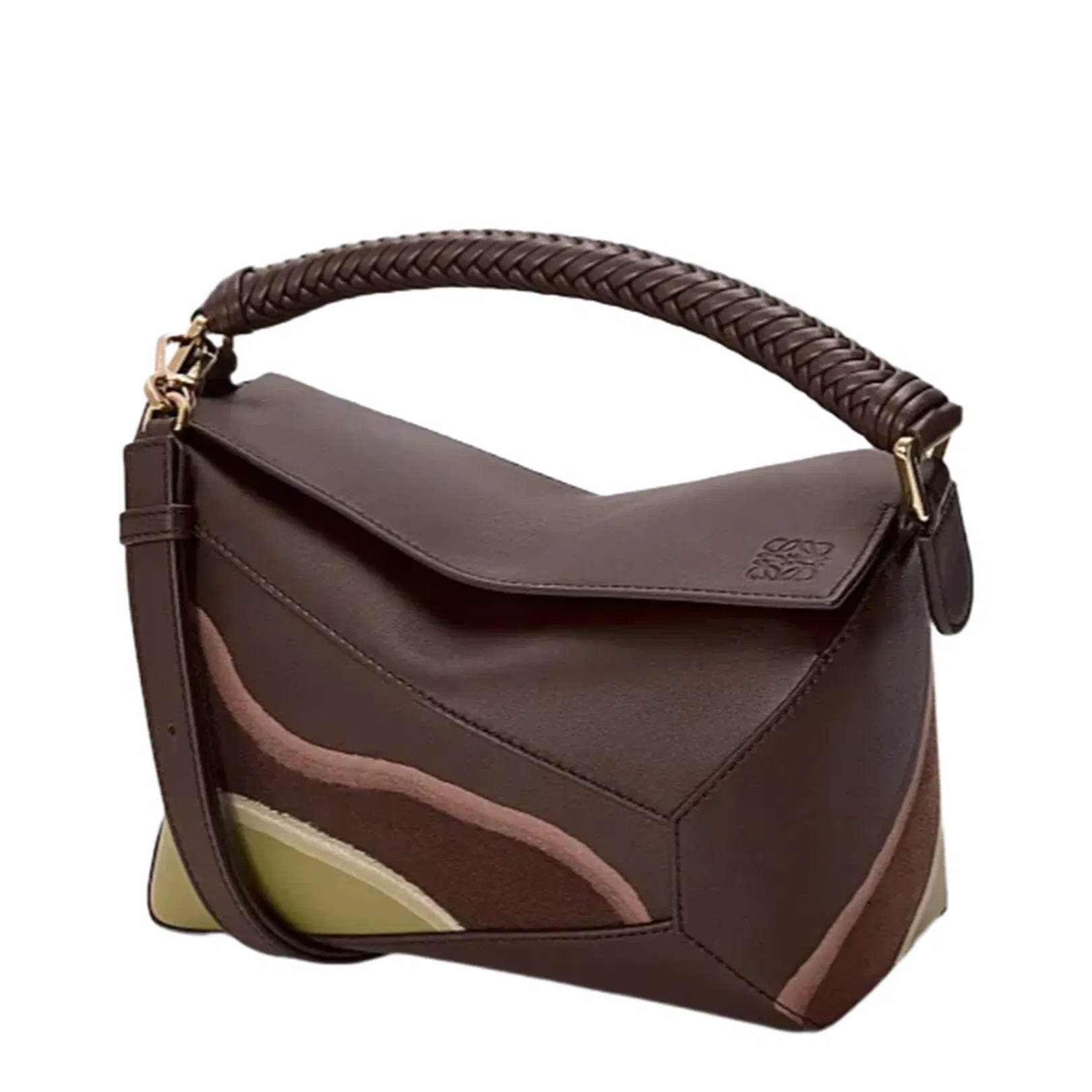 Puzzle Edge Small Leather Shoulder Bags - Chocolate Light Moss