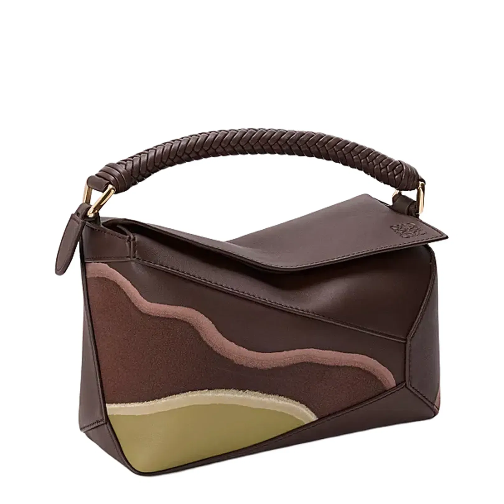 Puzzle Edge Small Leather Shoulder Bags - Chocolate Light Moss