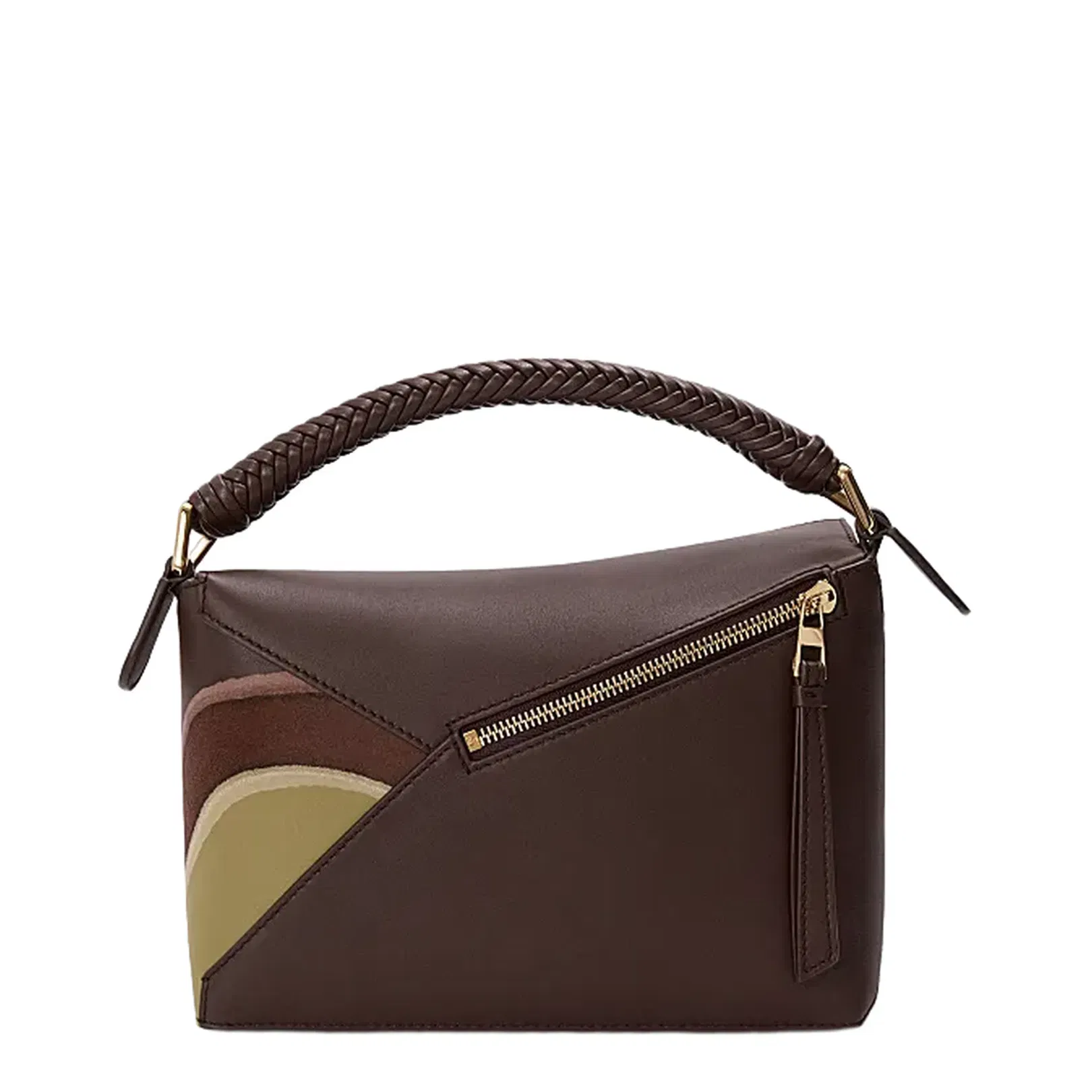Puzzle Edge Small Leather Shoulder Bags - Chocolate Light Moss