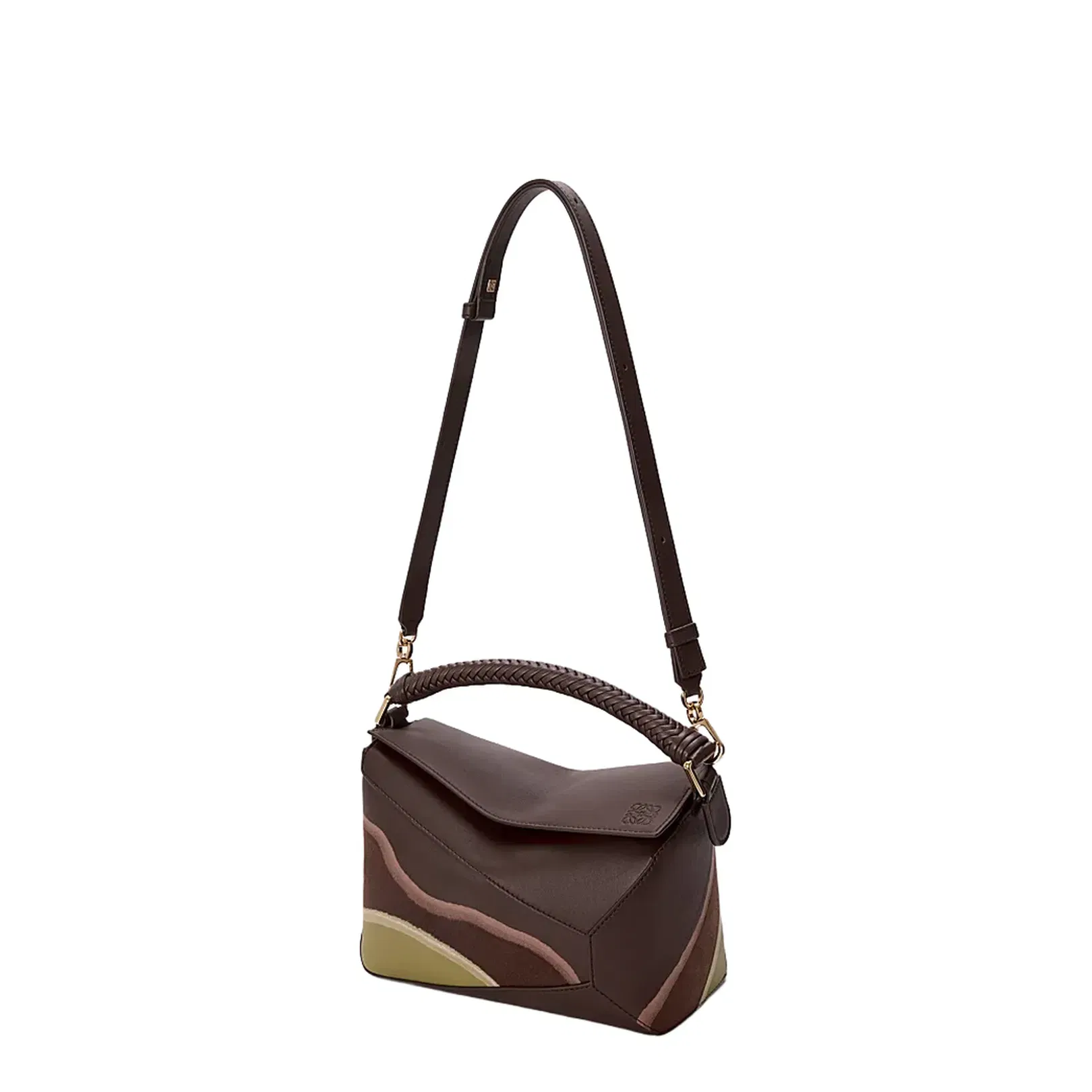 Puzzle Edge Small Leather Shoulder Bags - Chocolate Light Moss