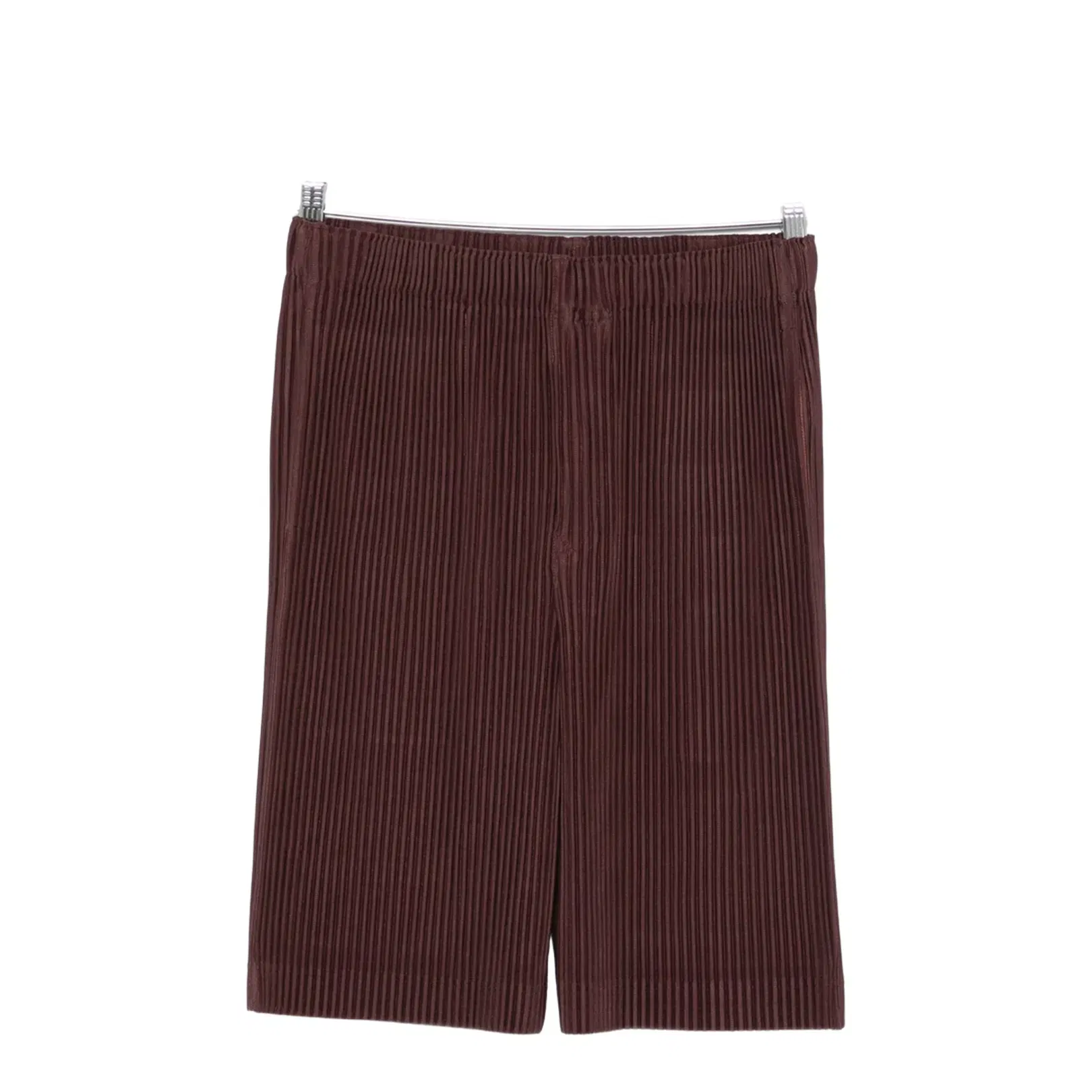 Brown Pleated Design Straight Hem Elasticated Waistband