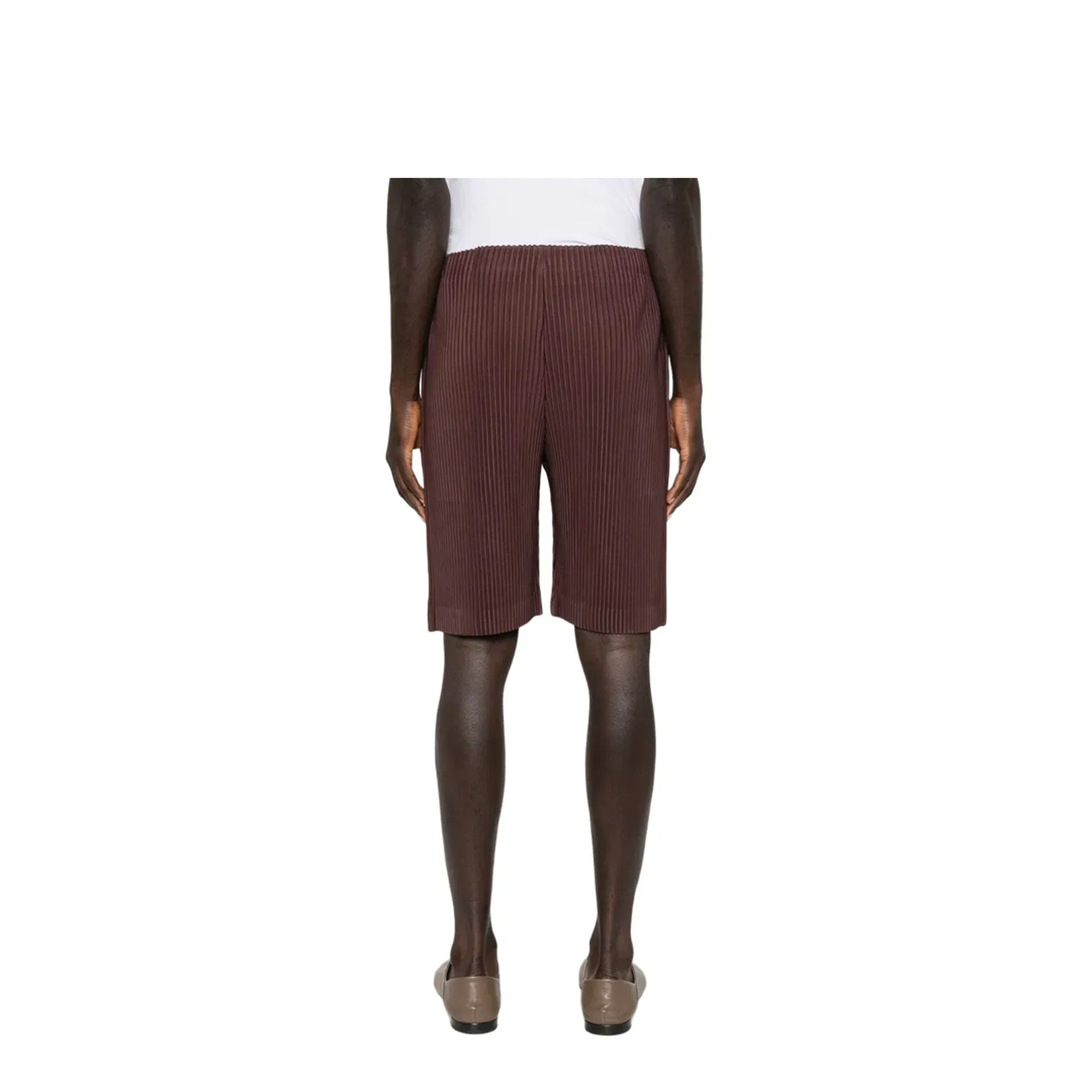 Brown Pleated Design Straight Hem Elasticated Waistband