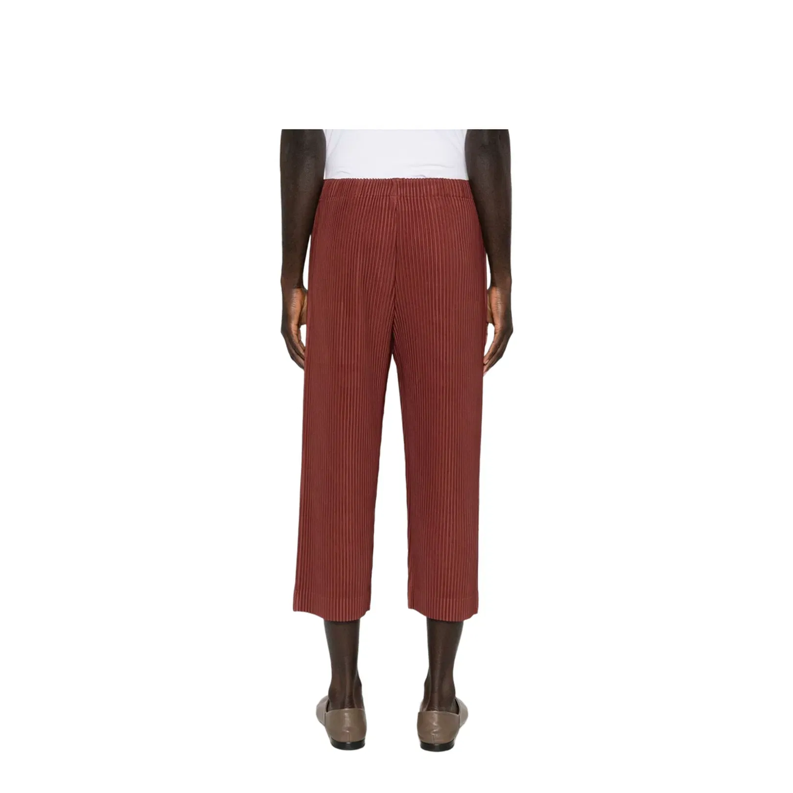 Brown Pleated Design Cropped Pants