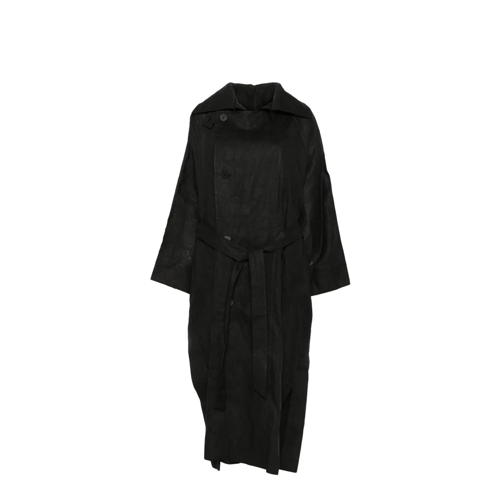 Black Double-Breasted Button Fastening Detachable Waist Belt