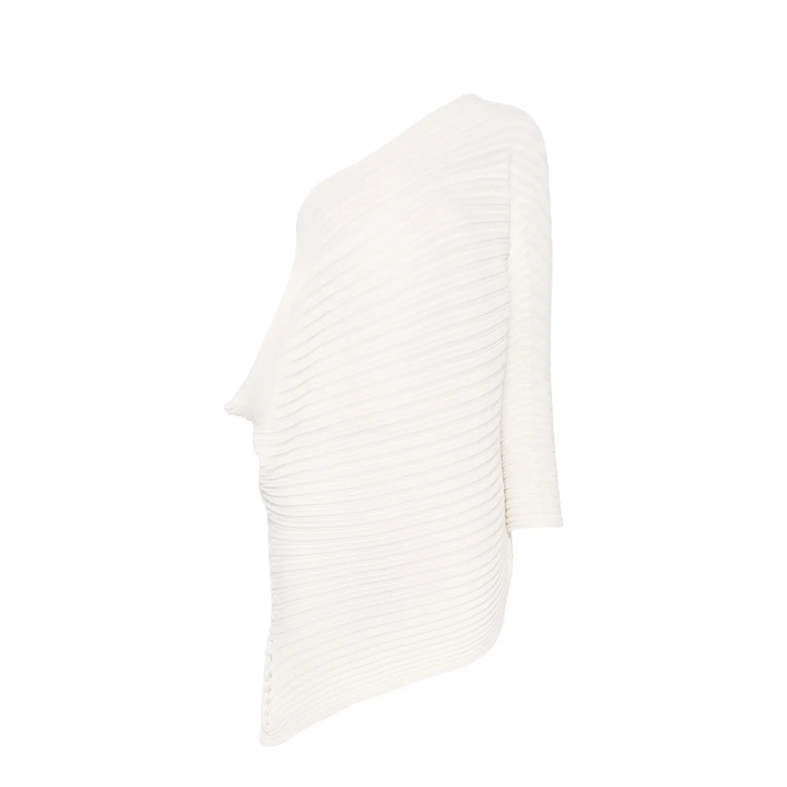 White Asymmetric Neck One-Shoulder Pleat Detailing