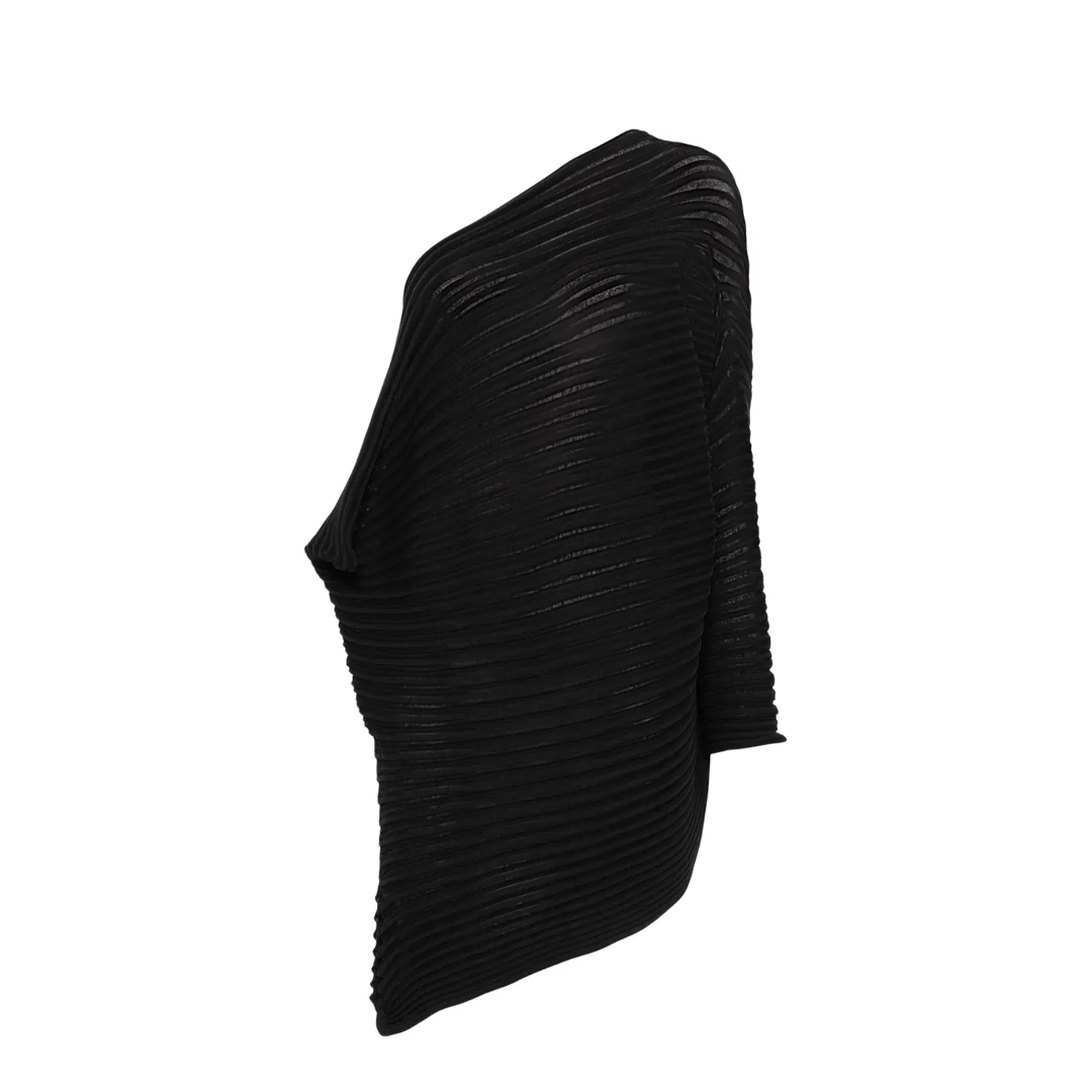 Black Asymmetric Neck One-Shoulder Fully Pleated