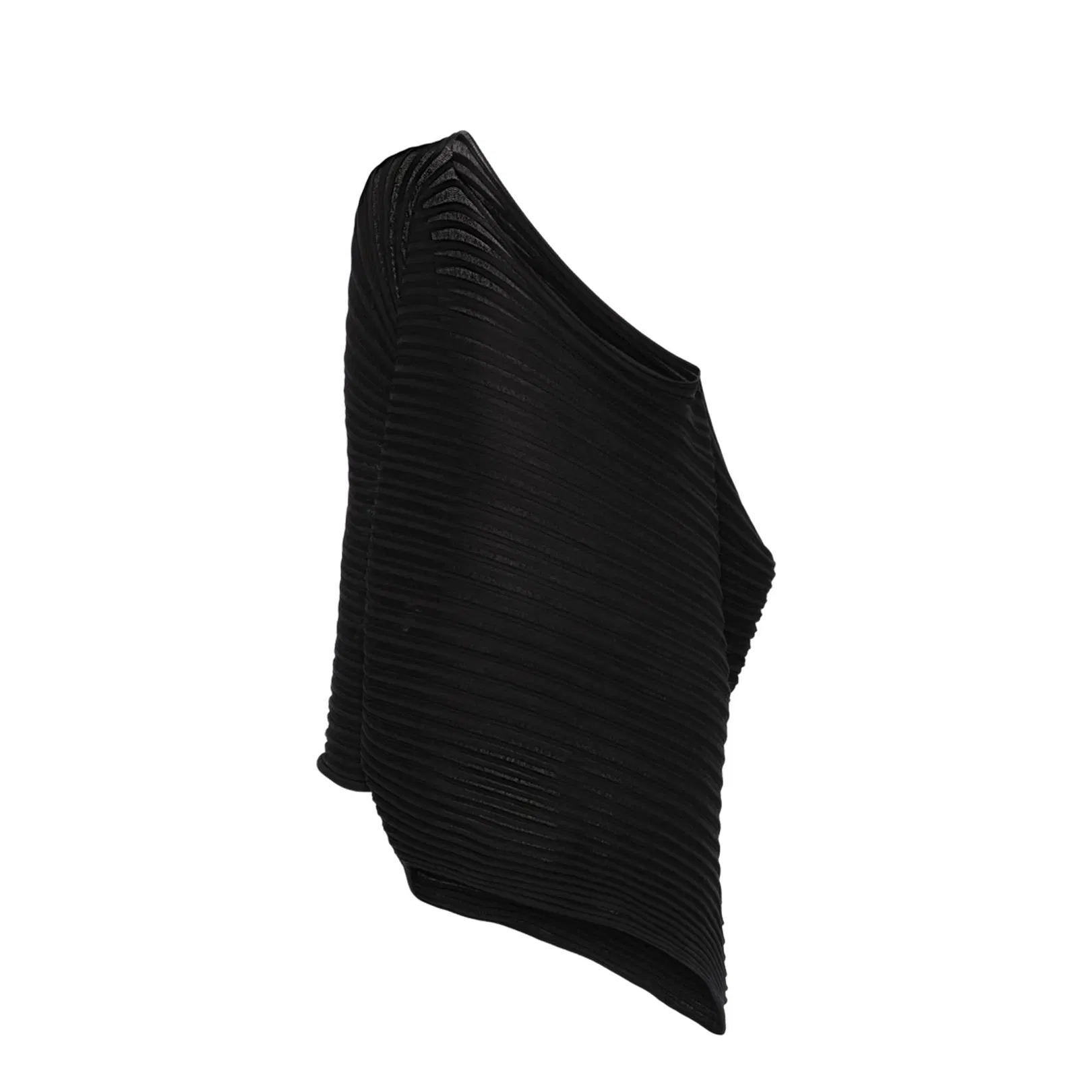Black Asymmetric Neck One-Shoulder Fully Pleated