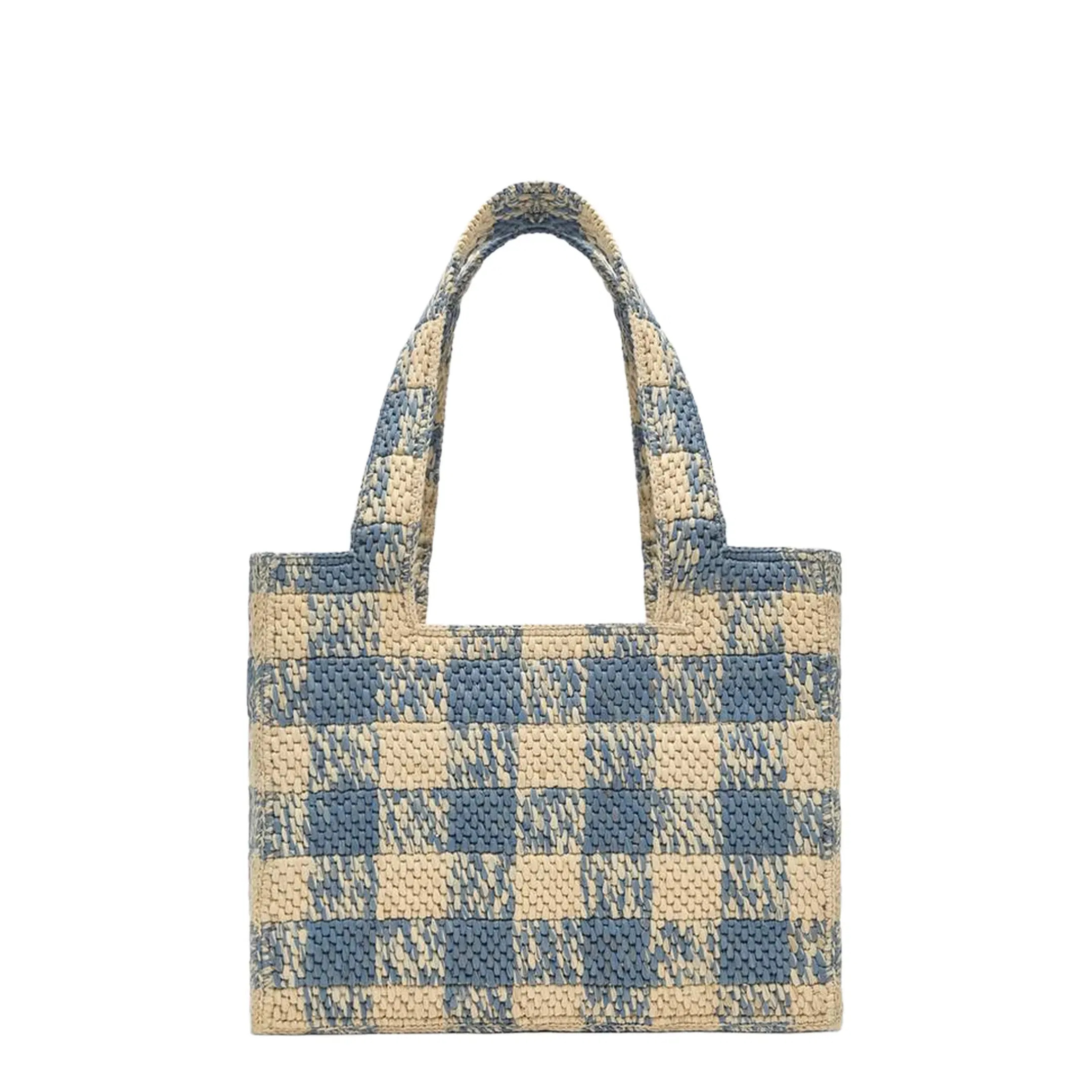 Font Medium Raffia Tote Bags - Natural Light Blue