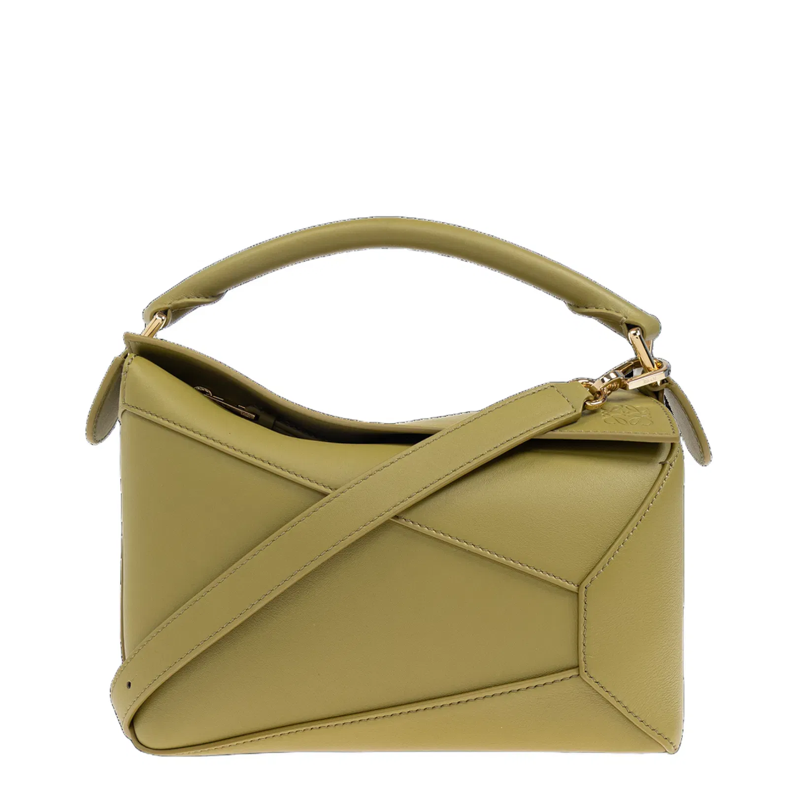 Puzzle Edge Small Calfskin Shoulder Bags - Green Light Moss