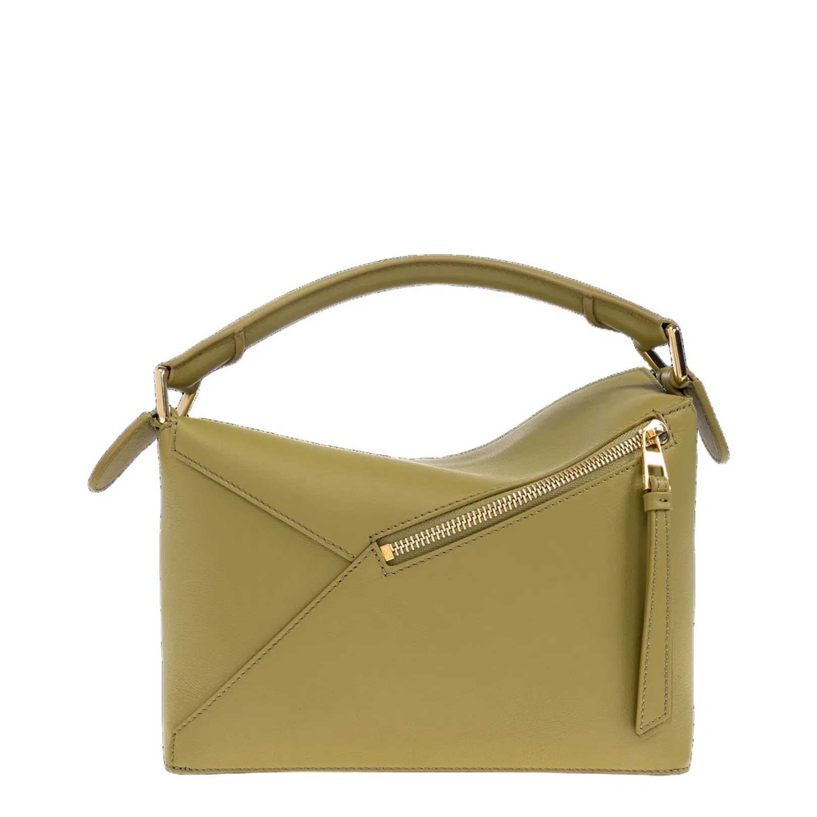 Puzzle Edge Small Calfskin Shoulder Bags - Green Light Moss