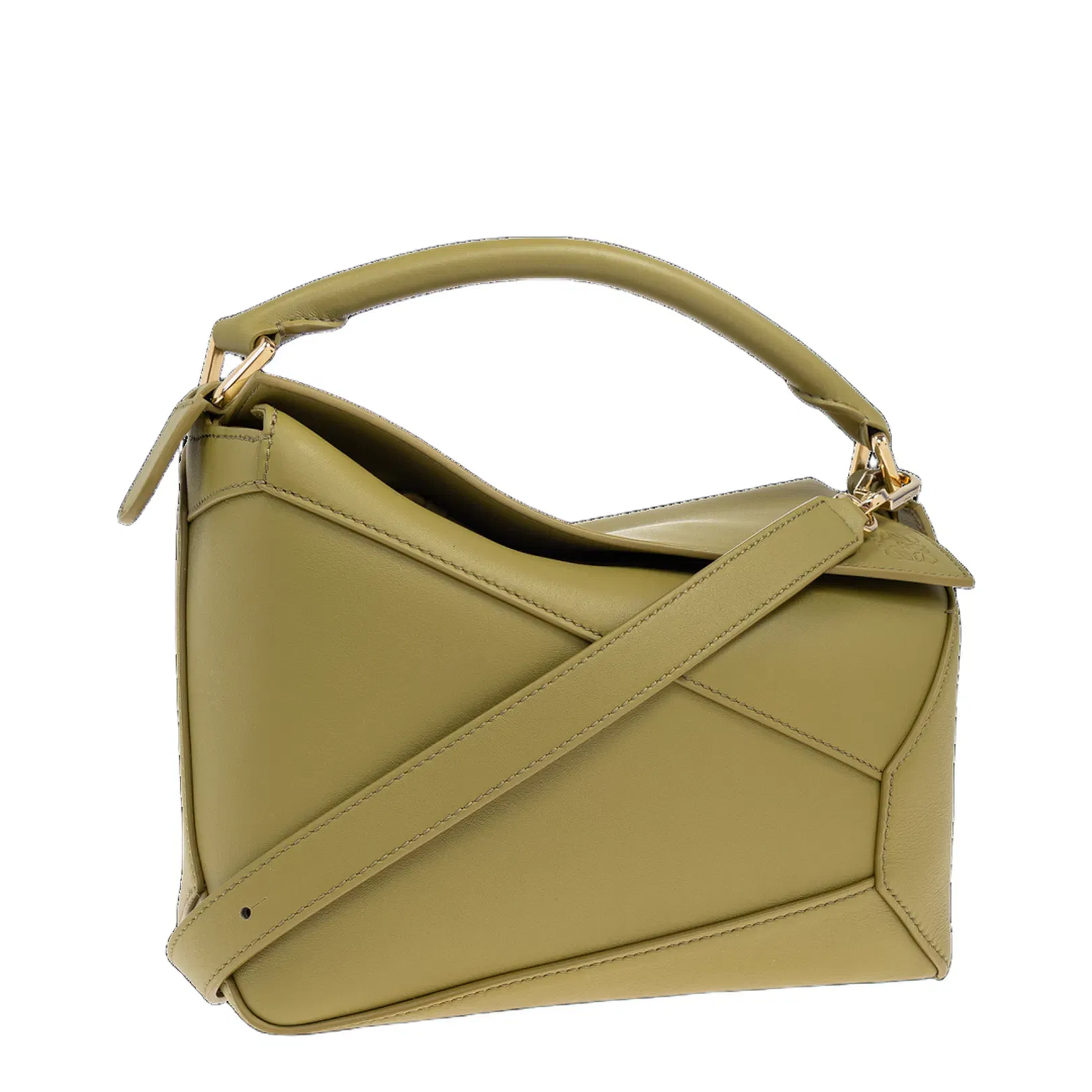 Puzzle Edge Small Calfskin Shoulder Bags - Green Light Moss