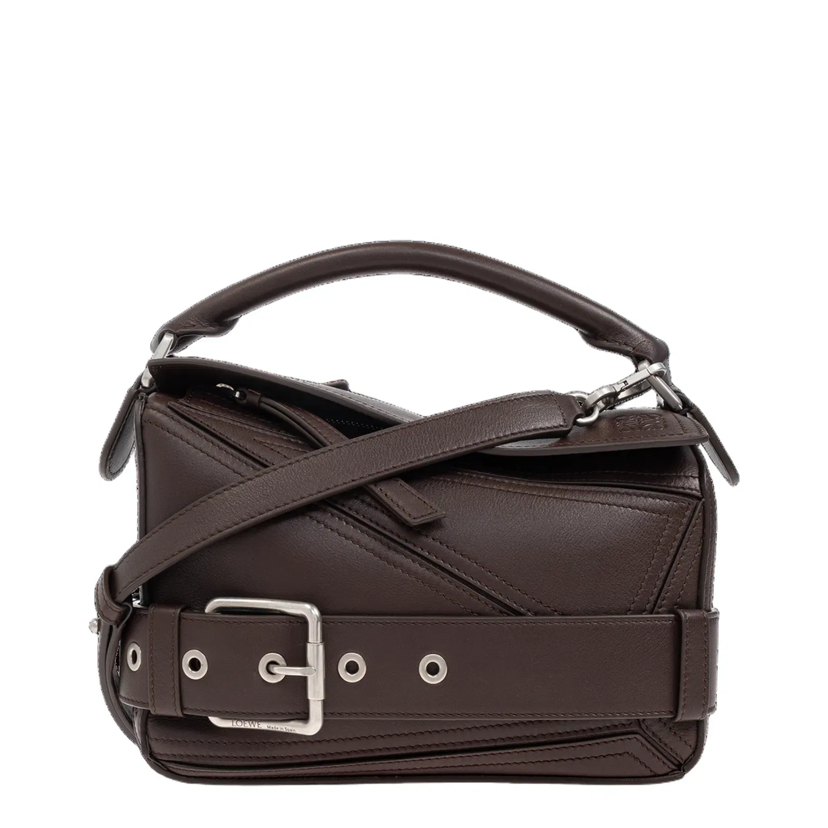 Puzzle Biker Small Leather Shoulder Bags - Dark Chestnut