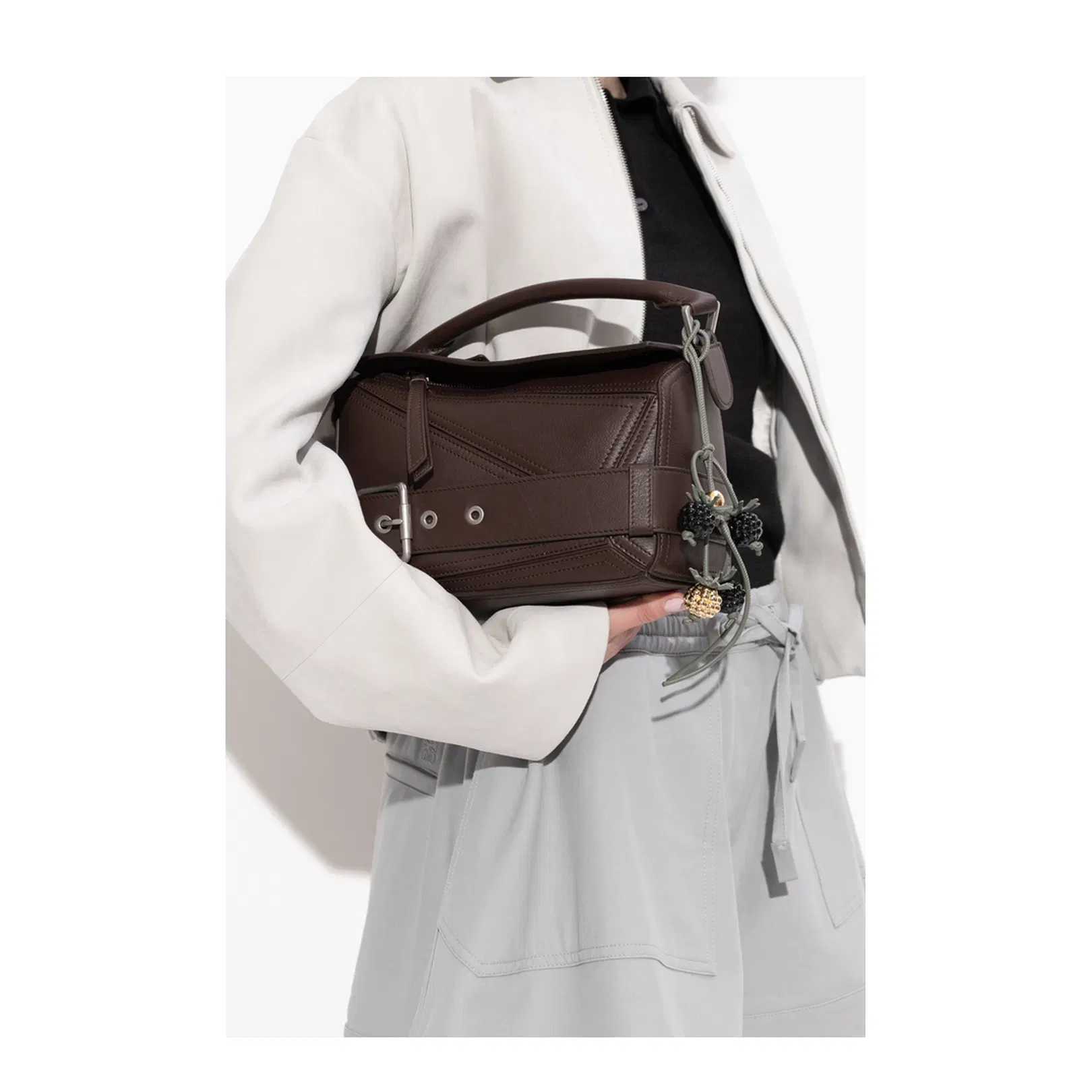 Puzzle Biker Small Leather Shoulder Bags - Dark Chestnut