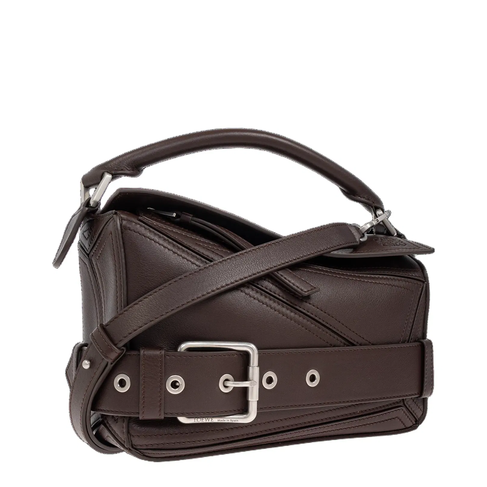 Puzzle Biker Small Leather Shoulder Bags - Dark Chestnut