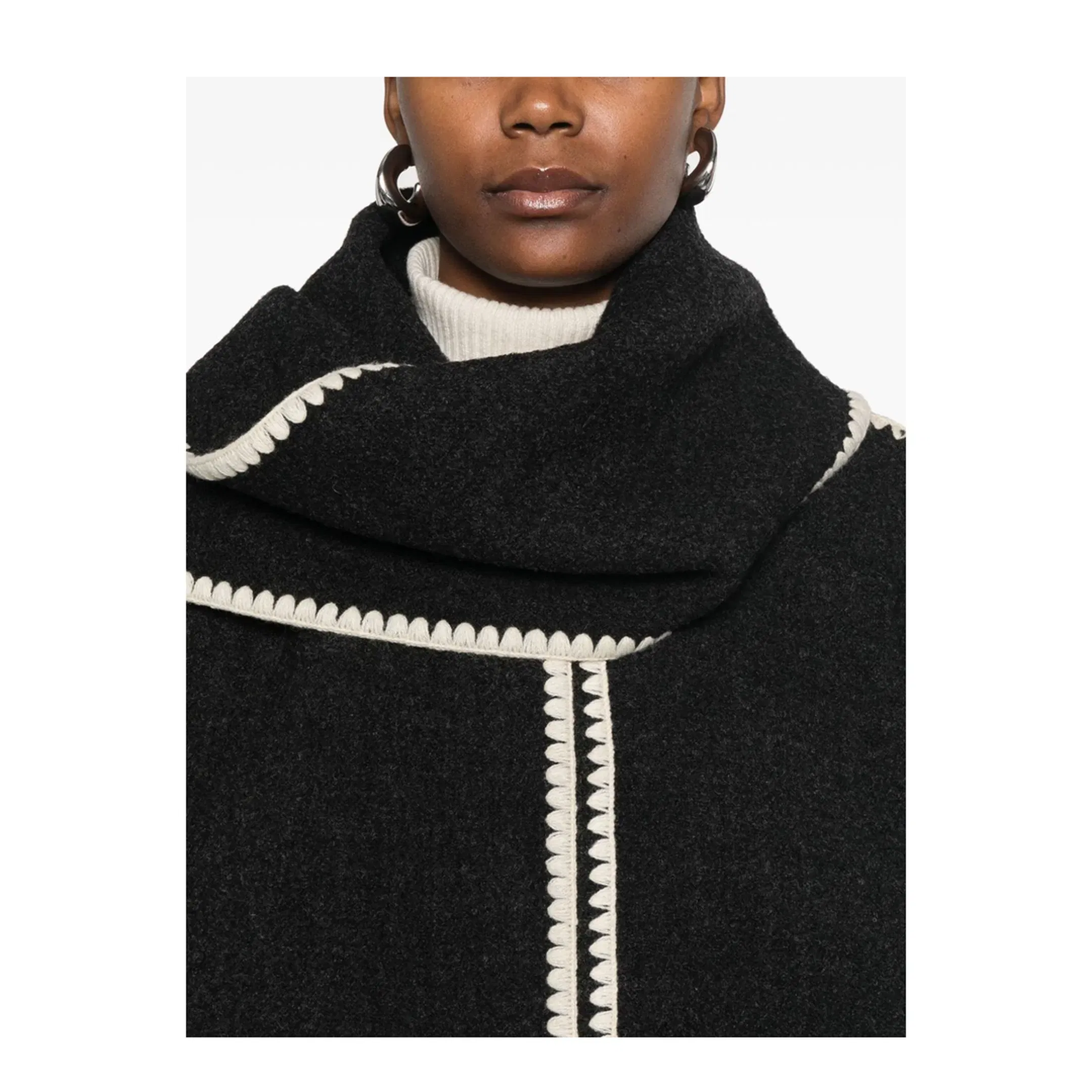 Embroidered Scarf Jacket - Dark Grey