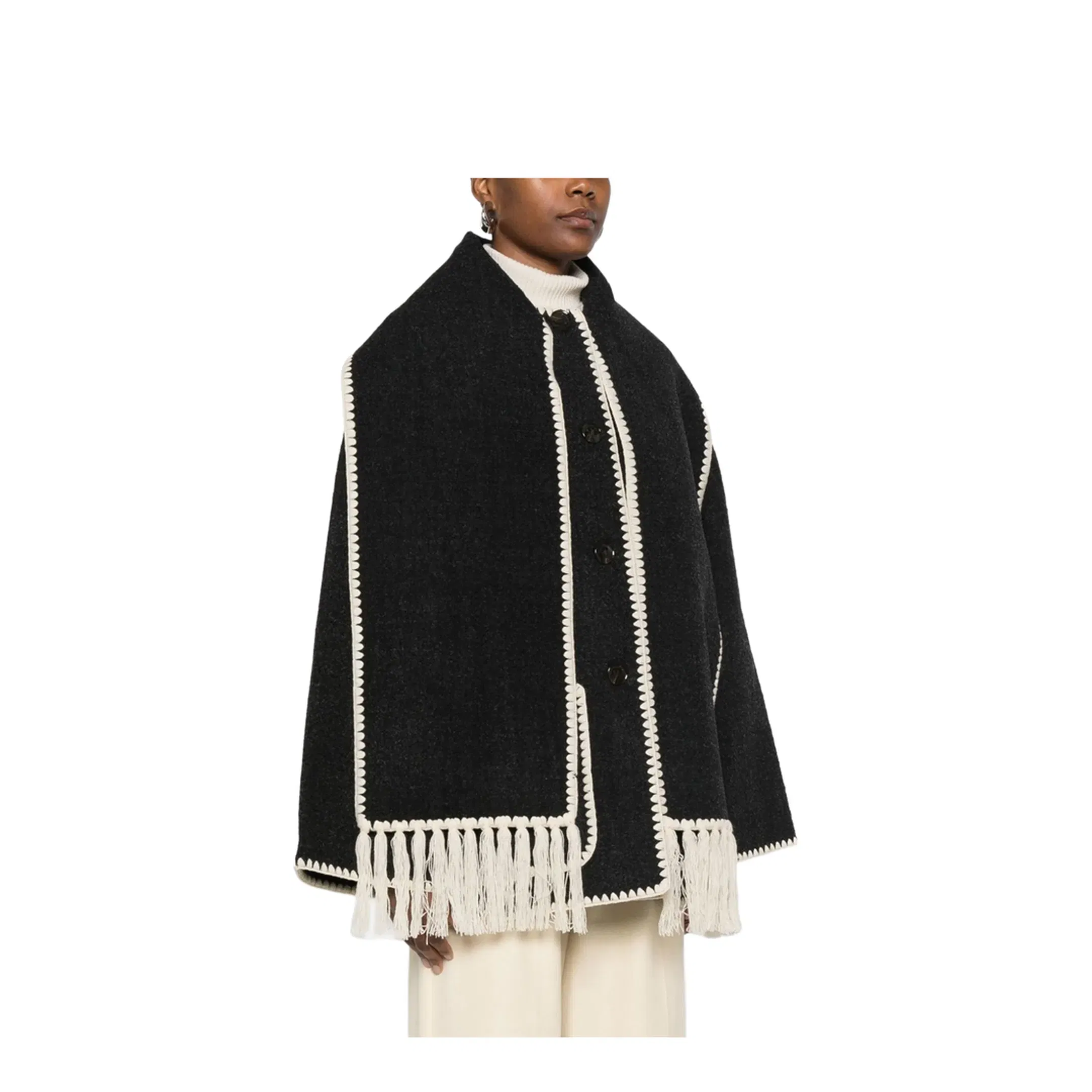 Embroidered Scarf Jacket - Dark Grey
