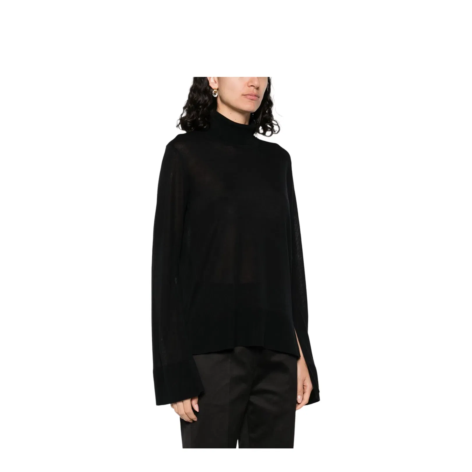 Slit Sleeve Turtleneck Black