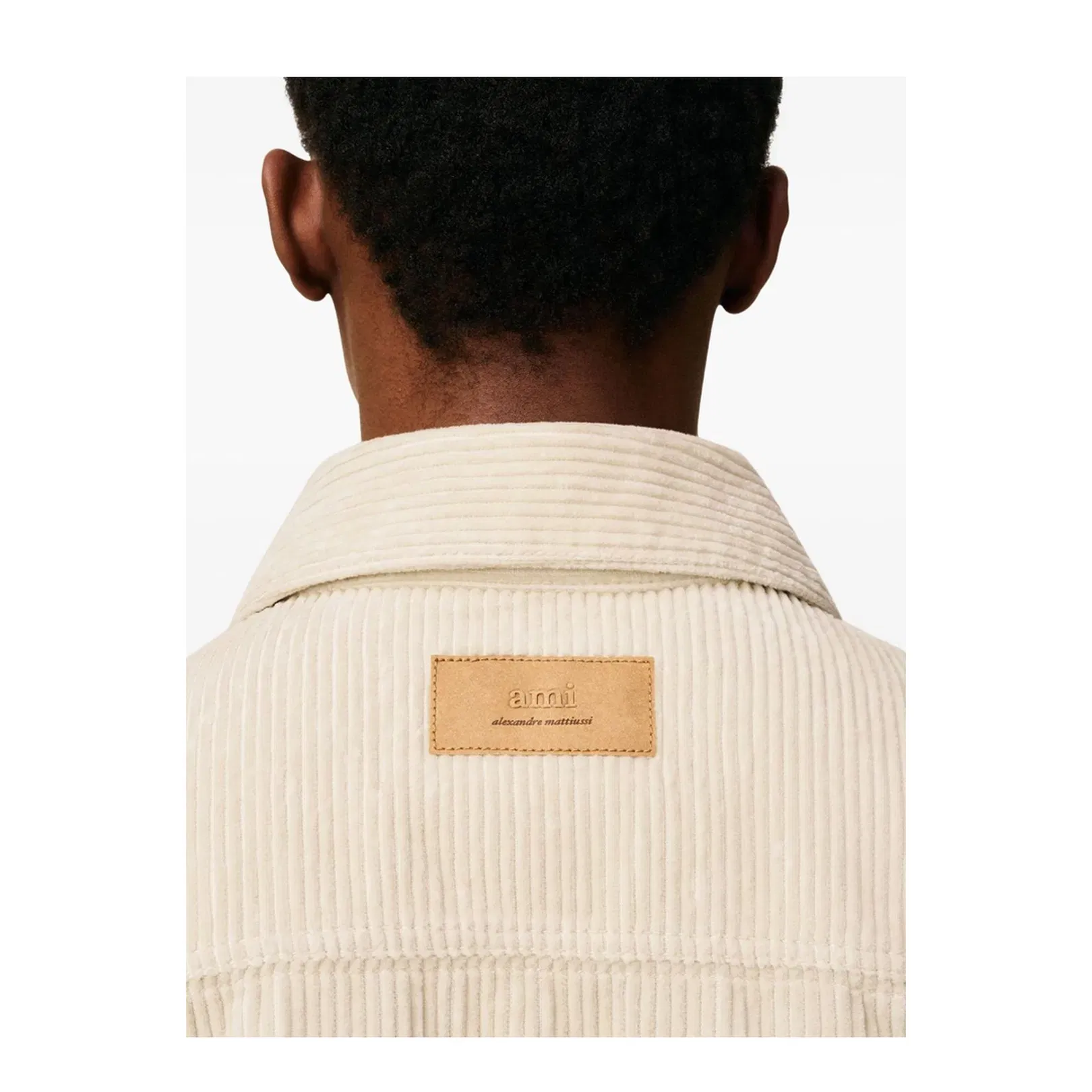 Ivory White Cotton Corduroy Side Slit Overshirt