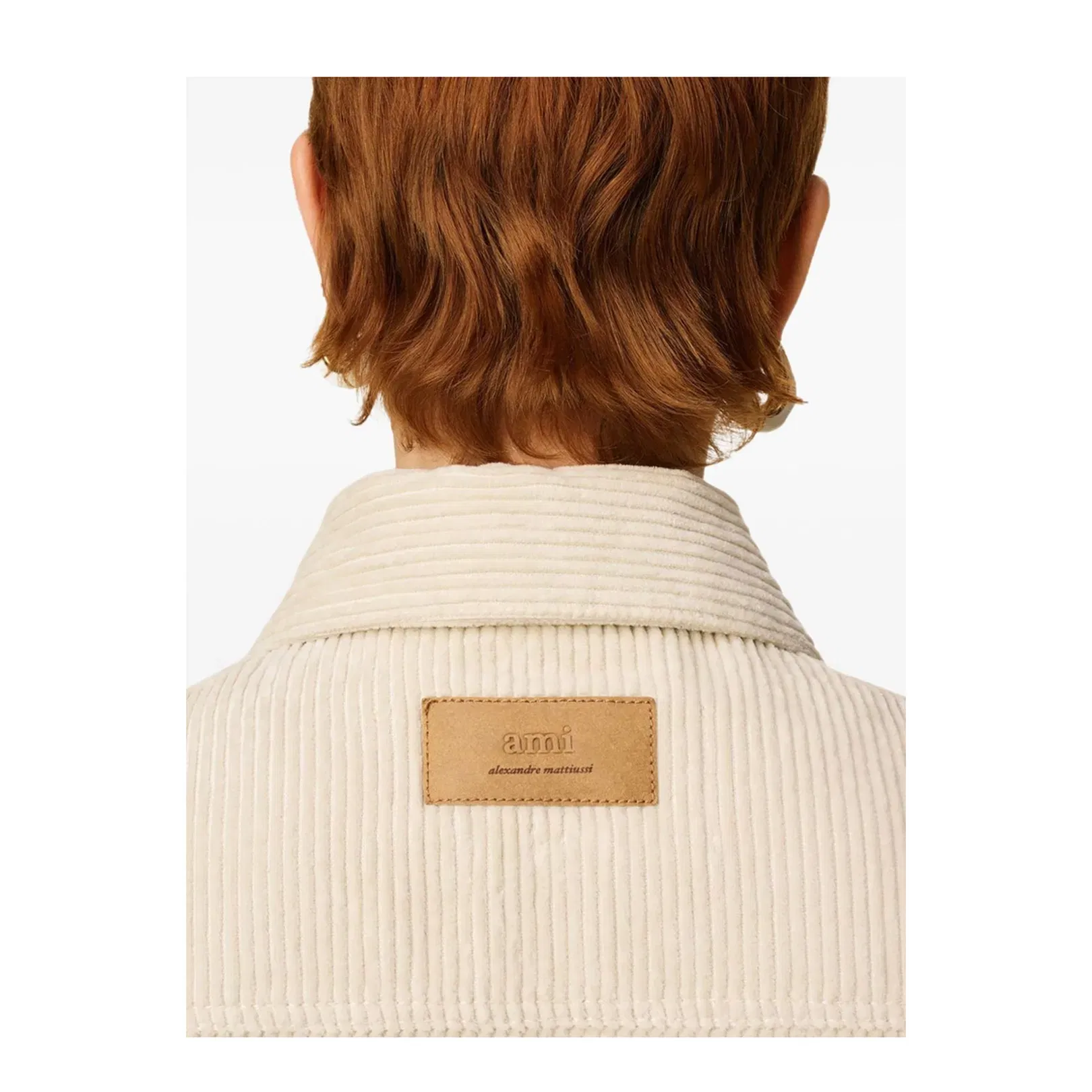 Ivory White Cotton Corduroy Side Slit Overshirt
