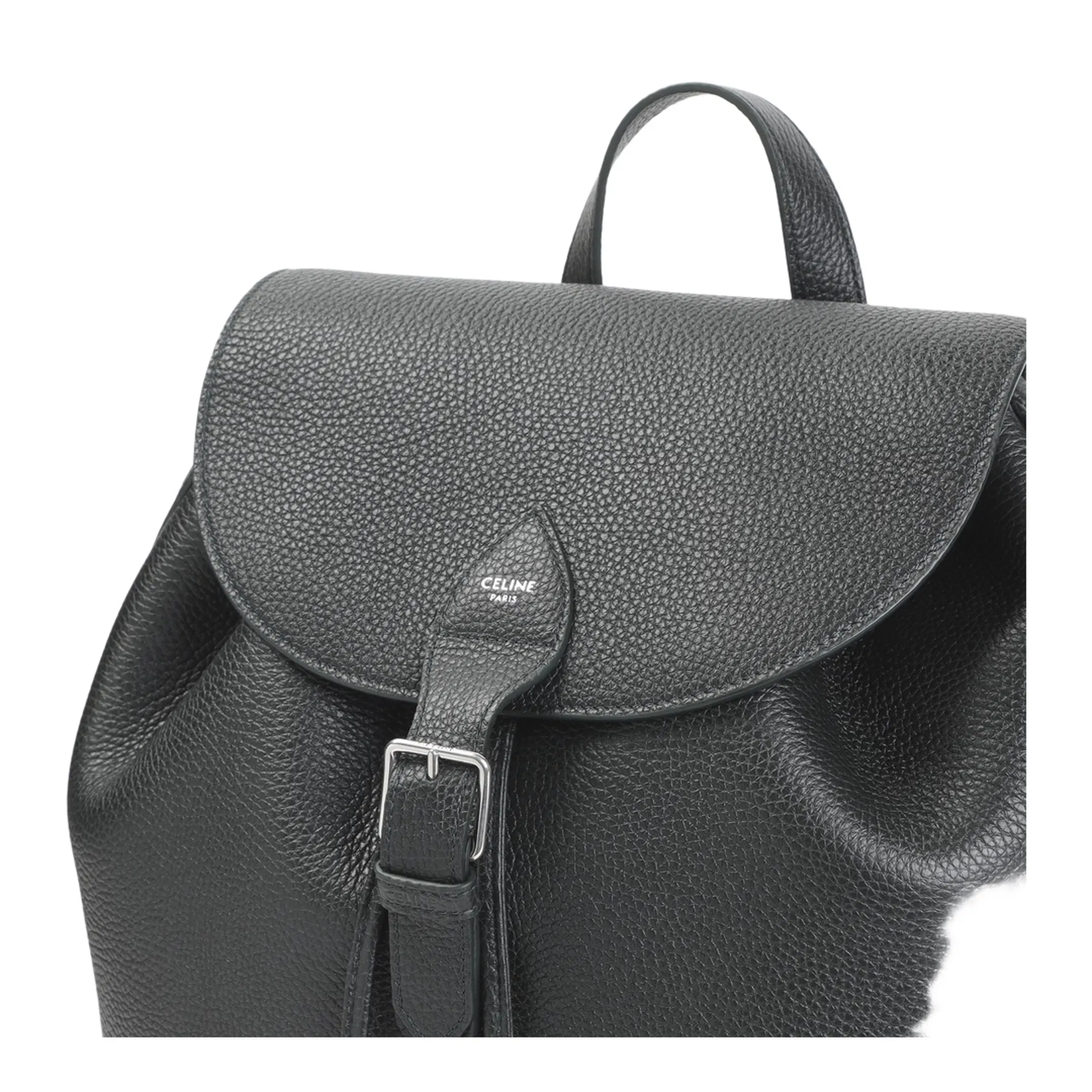 Large Backpack Folco in Grained Calfskin - Night Green