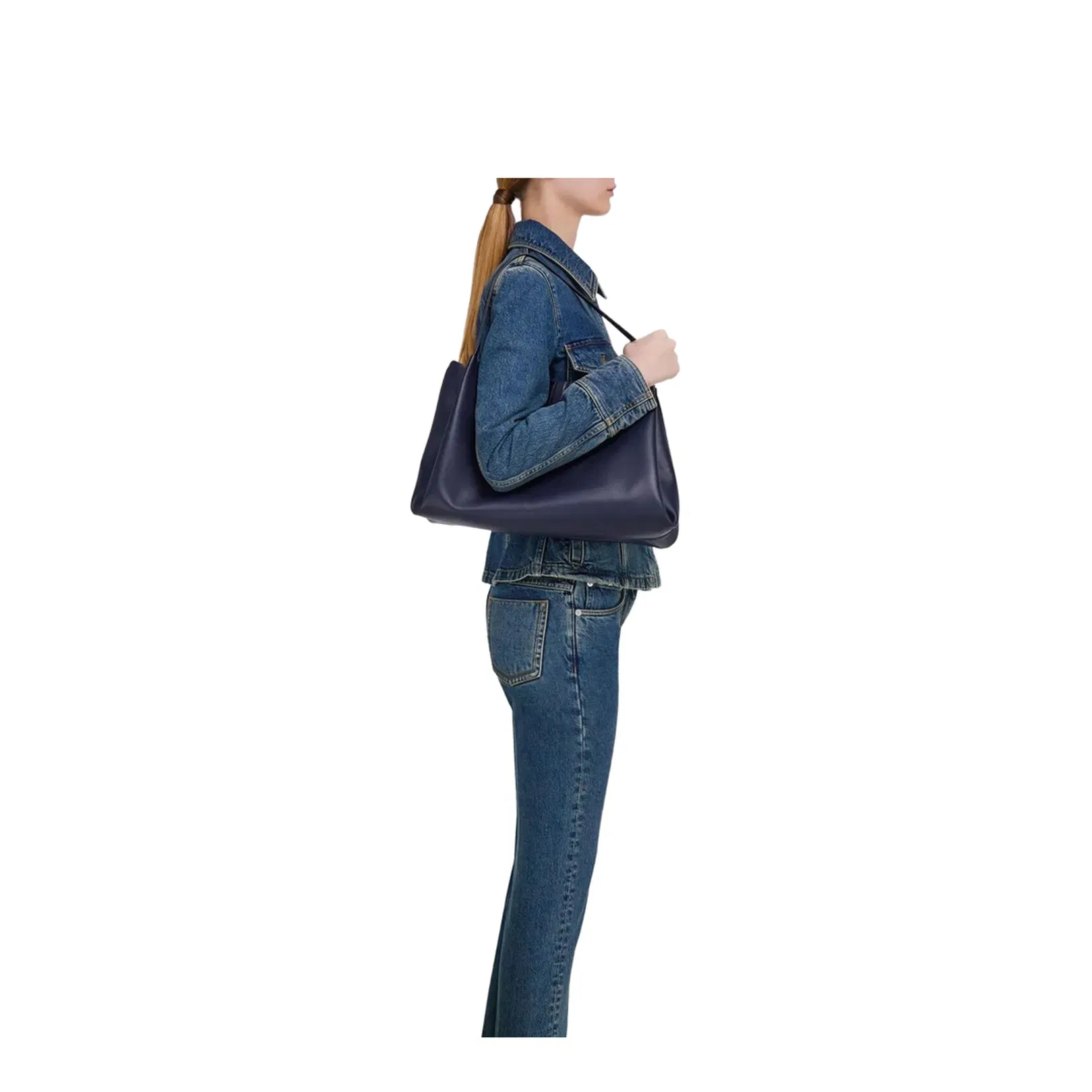 Large Leather Softened Tote Bag Blue