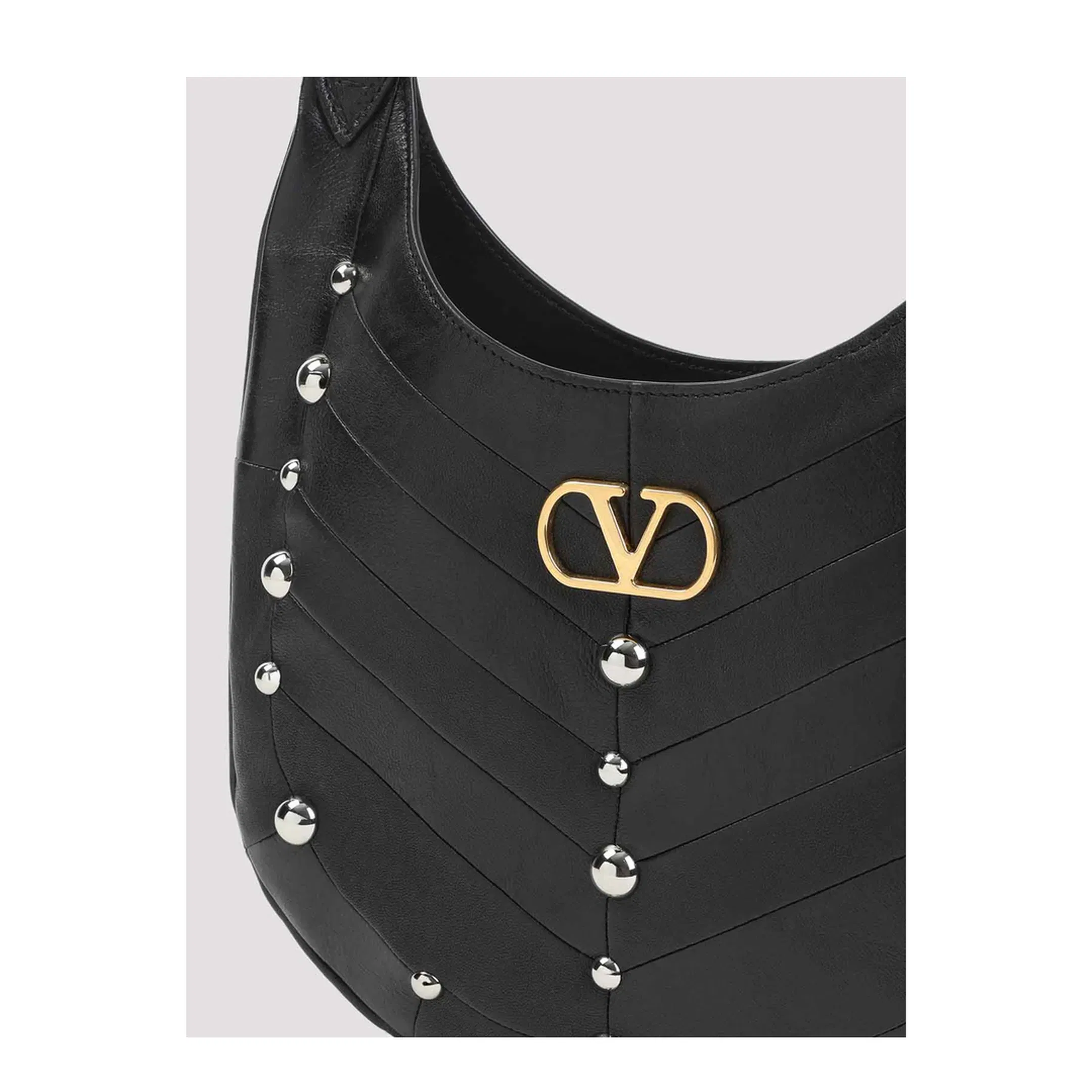 Hoboho Nappa Leather Hobo Bag With Chevron Pattern And Studs Black