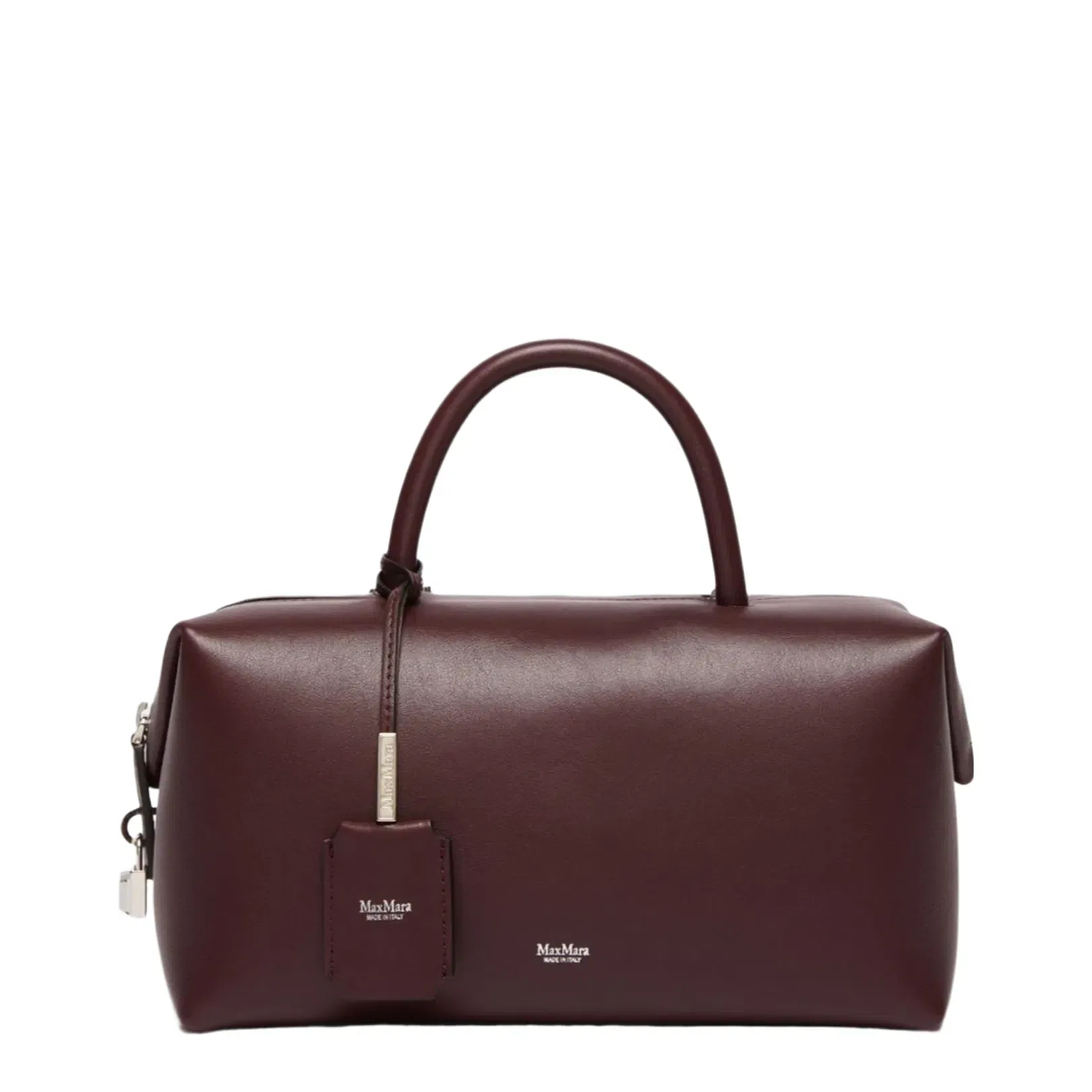 Medium Natural Leather Bowler Bag Bordeaux